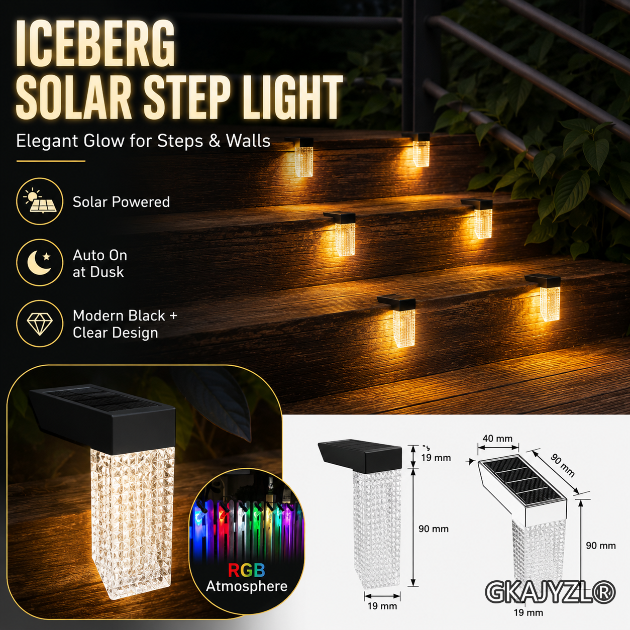 GKAJYZL801 Solar Iceberg Step Wall Light