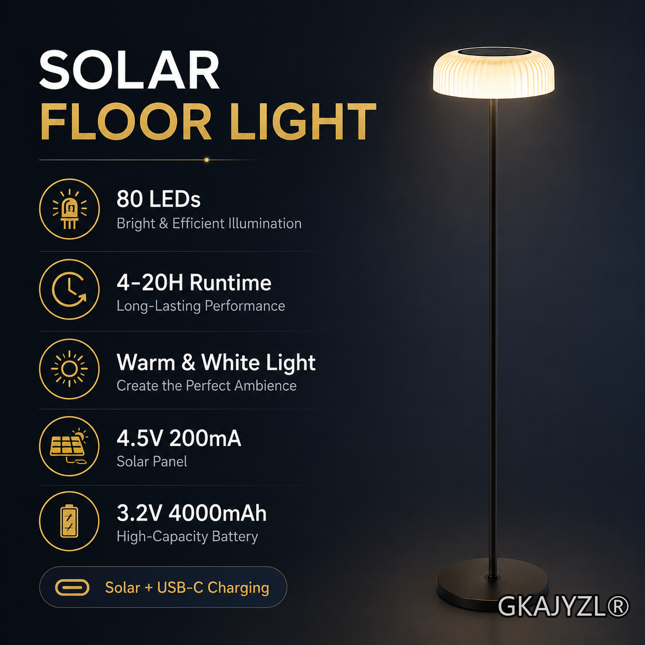 GKAJYZL-B02(DC-Style) Mushroom Solar Floor Lamp — view 3