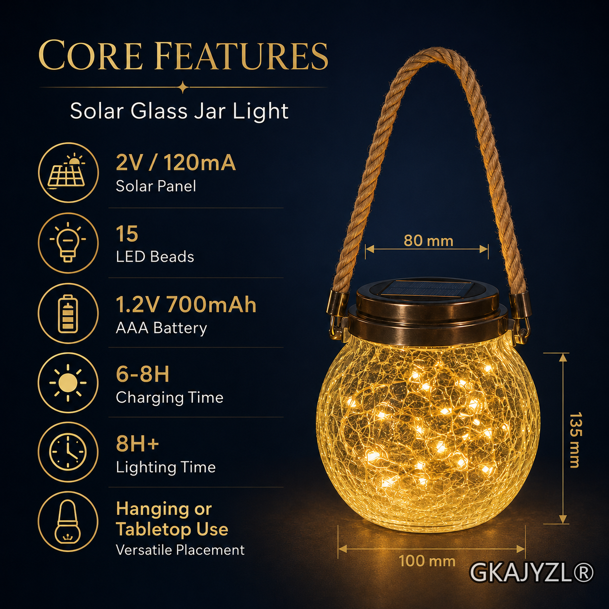 GKAJYZL-137 Solar Big Crack Jar Lantern — view 3