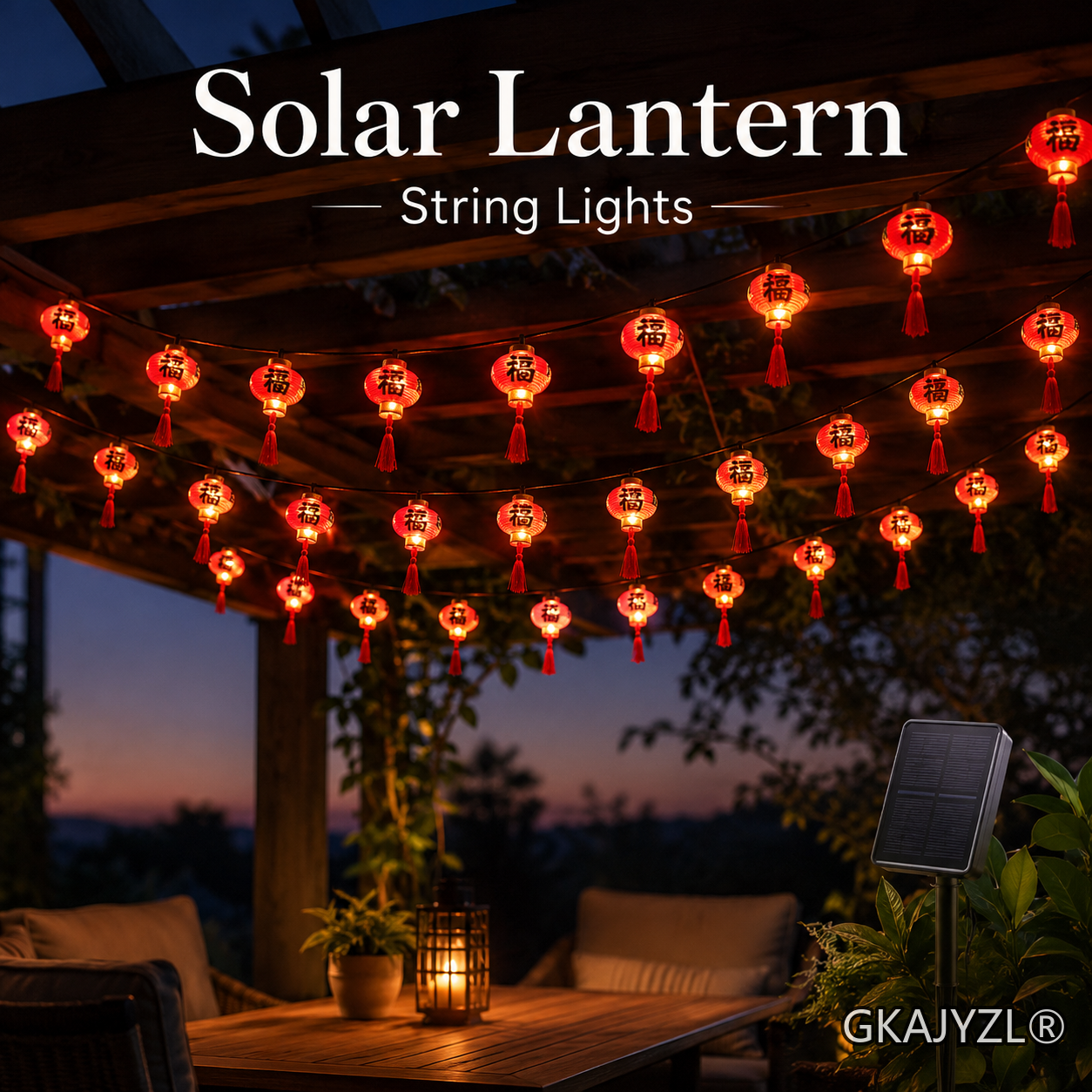GKAJYZL(Lucky brand) Solar Lucky Red Lantern String Lights