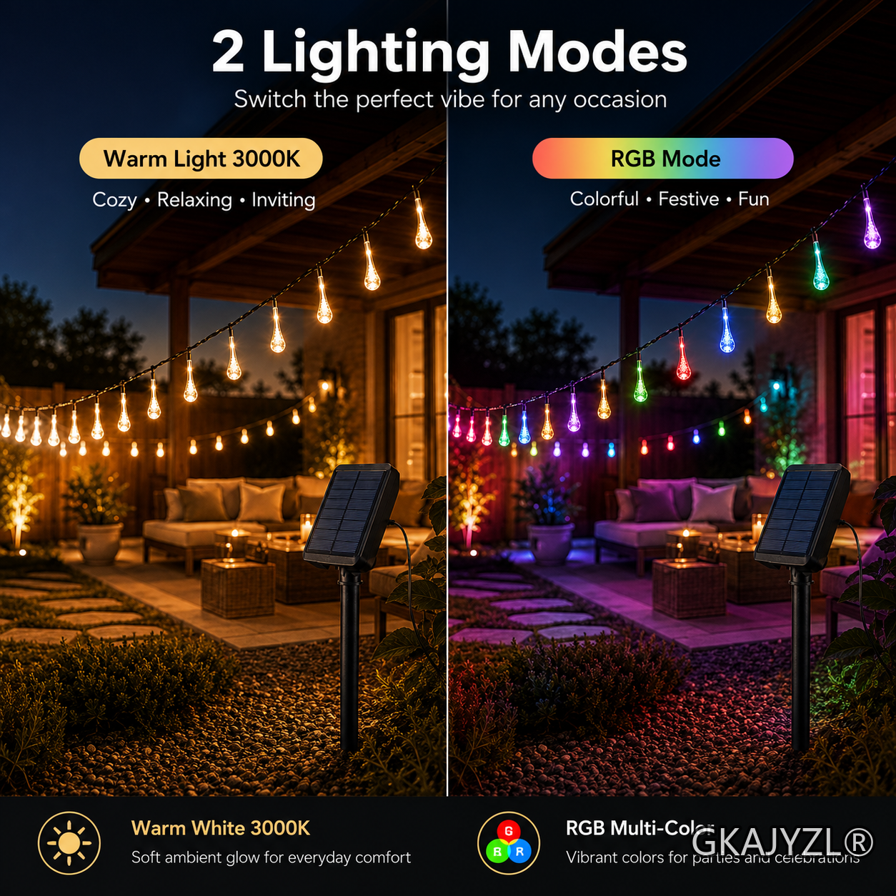 GKAJYZL036(Small ball style) Solar Waterdrop String Lights — view 3