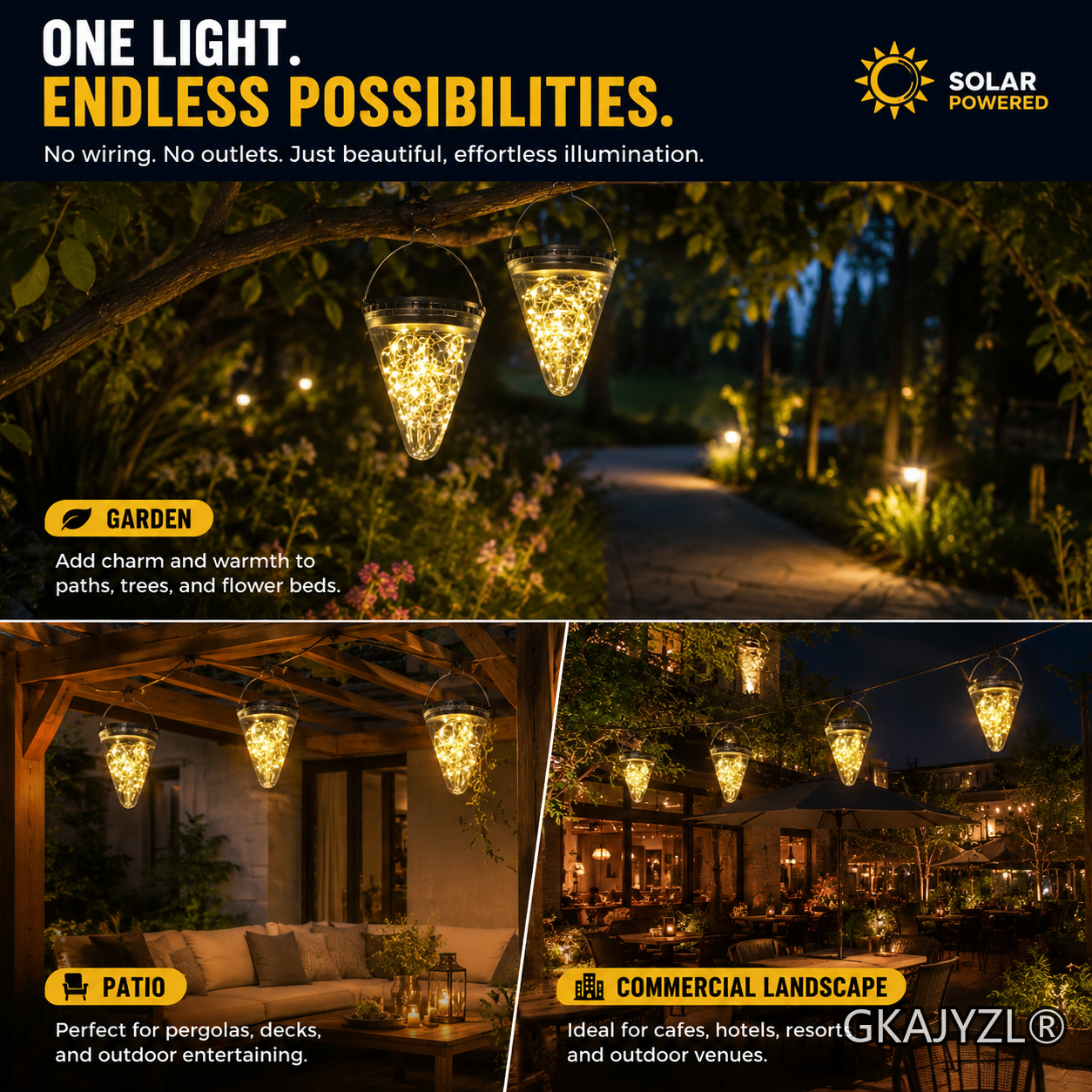 GKAJYZL-006(Light chains style) Solar Starry Cone Hanging Light — view 3