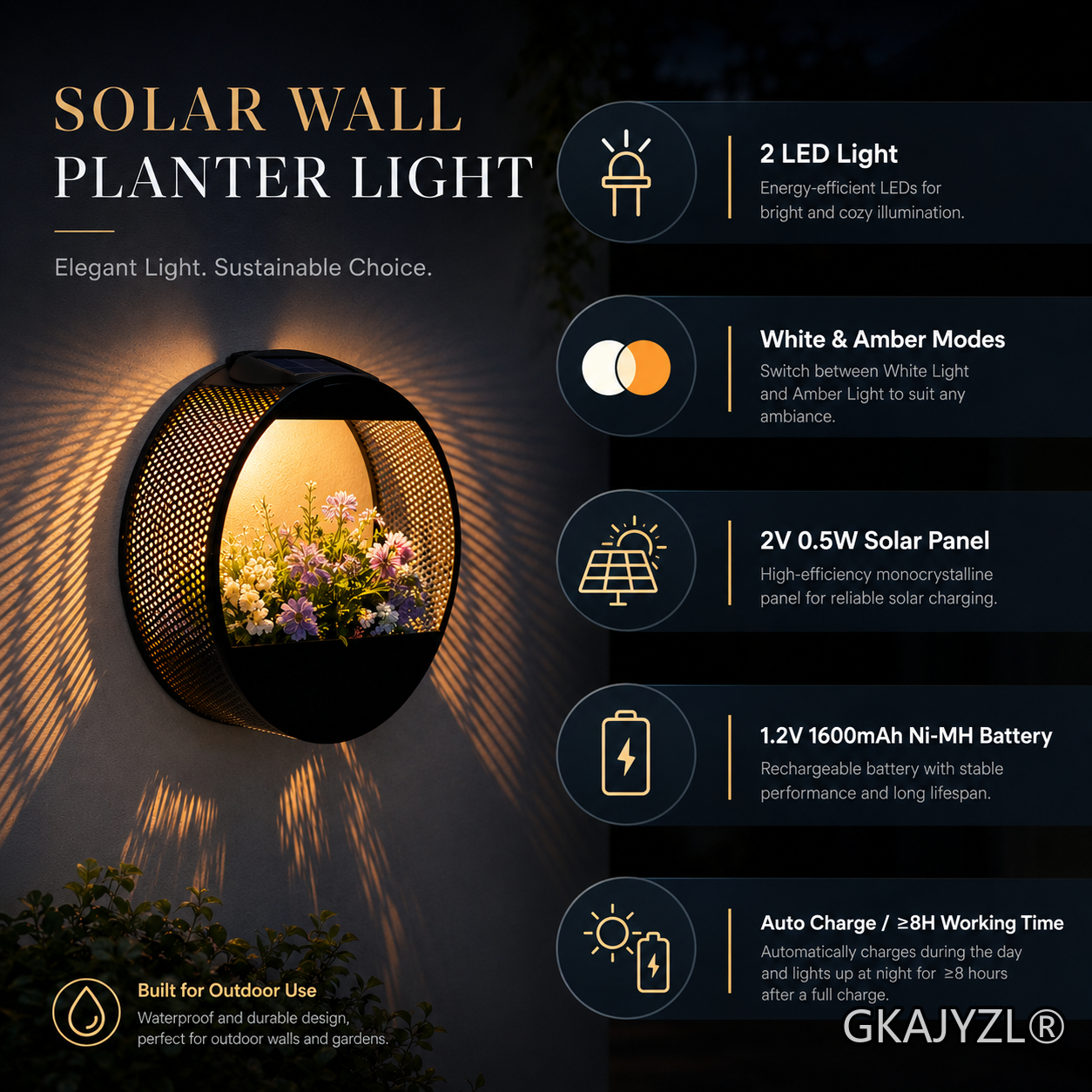 GKAJYZL-B01 Solar Circular Flower Frame Wall Lamp — view 2