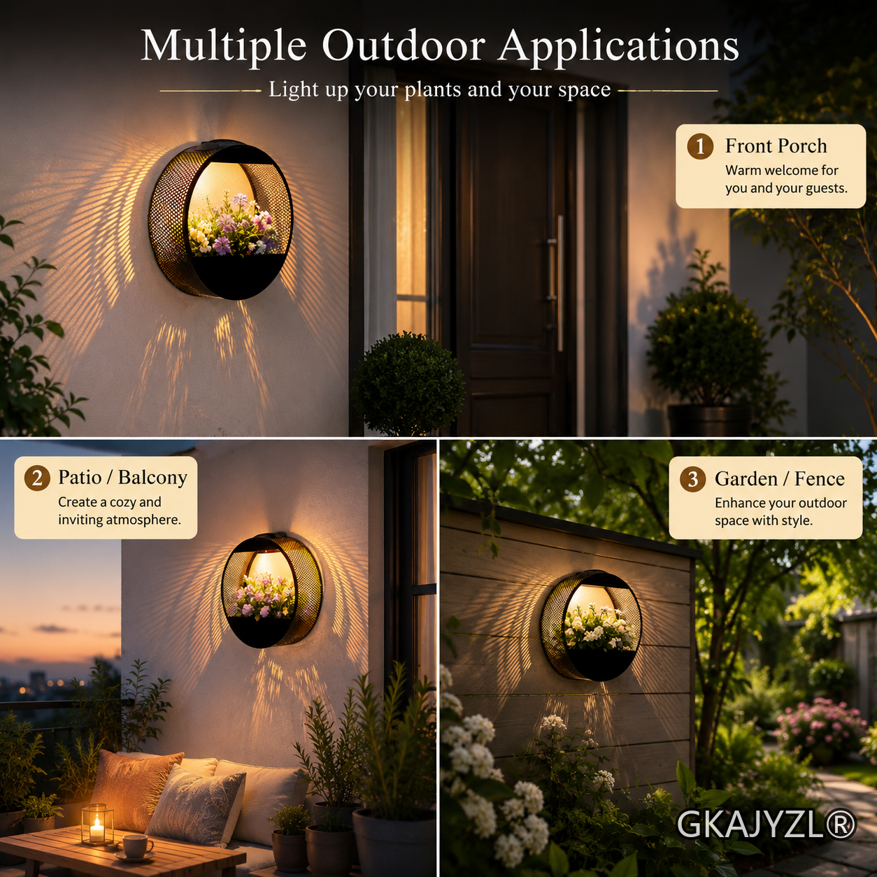 GKAJYZL-B01 Solar Circular Flower Frame Wall Lamp — view 3