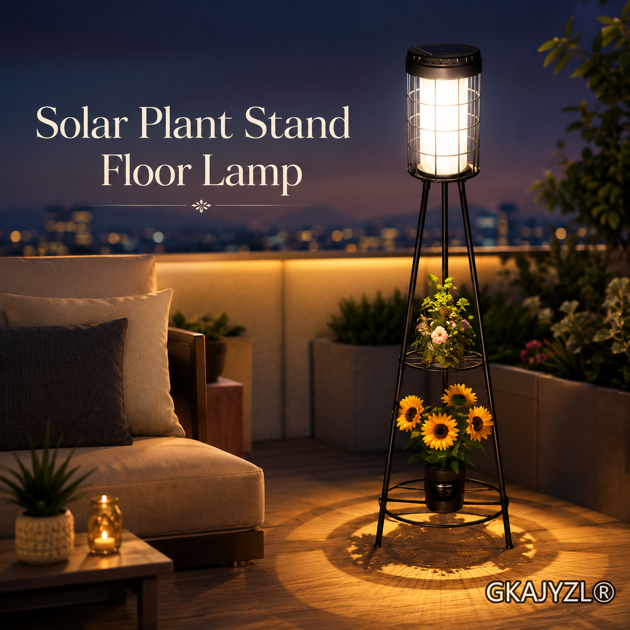 GKAJYZL-W01-B 110 Tall Solar Square Pattern Floor Lamp