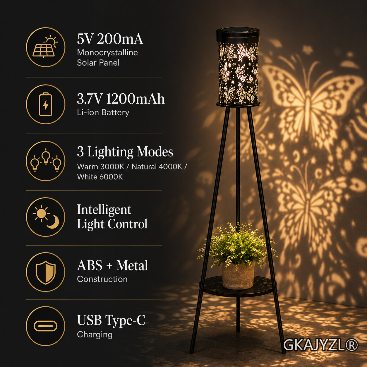 GKAJYZL-W01-101 Solar Butterfly Floor Lamp — view 3