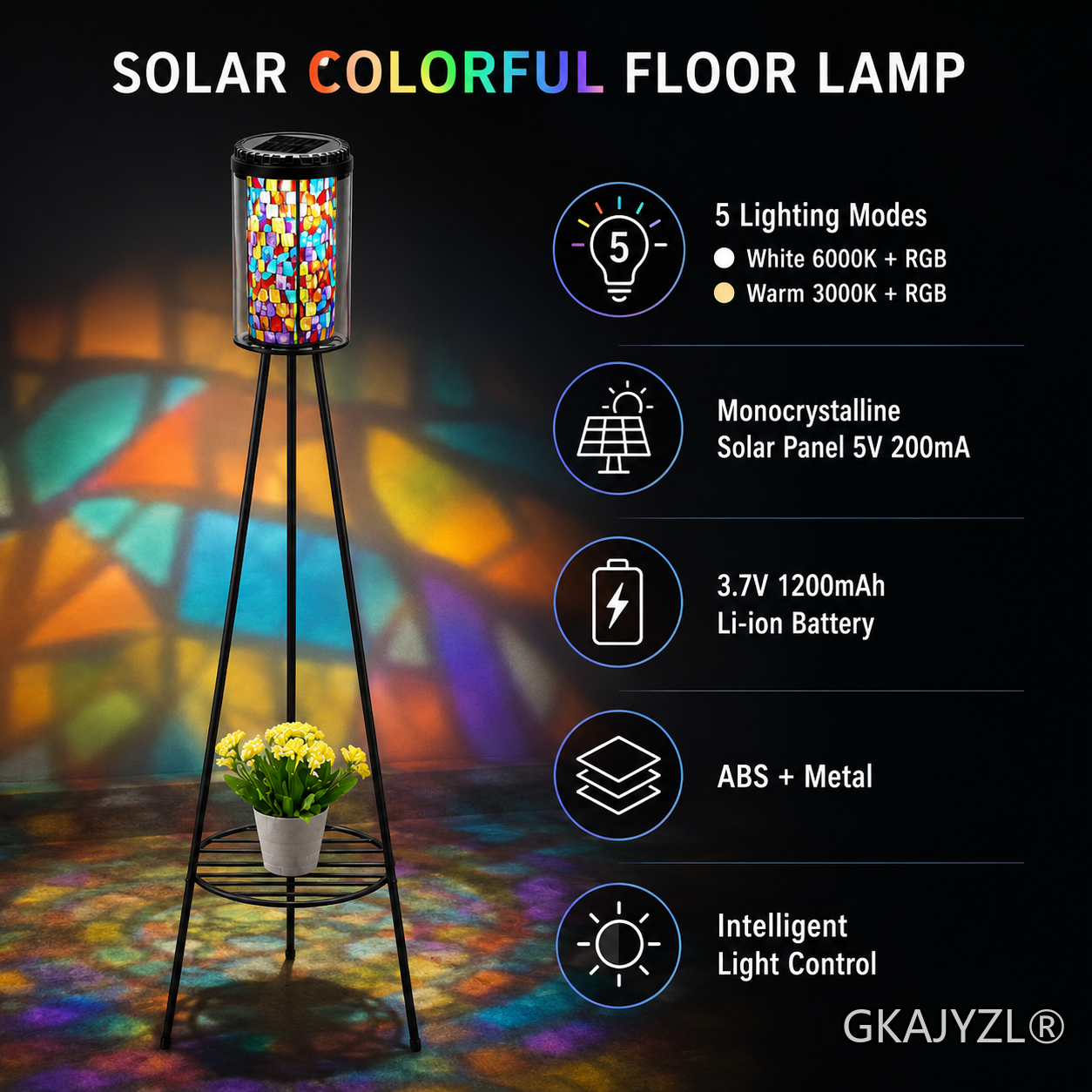 GKAJYZL-W01(Colorful style) Solar Colorful Floor Lamp — view 3