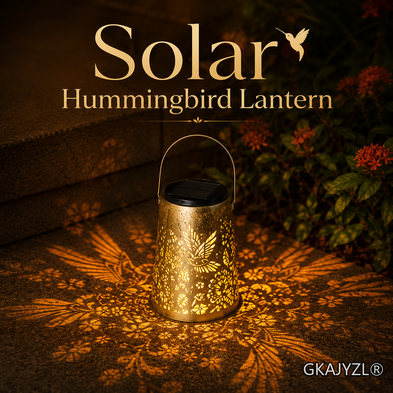 GKAJYZL128(Hummingbird-patterned style) Solar Bronze Hummingbird Pattern Lantern