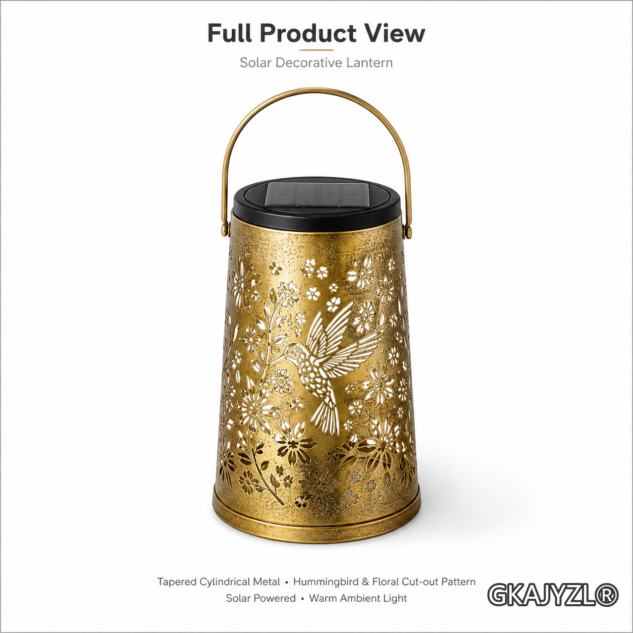 GKAJYZL128(Hummingbird-patterned style) Solar Bronze Hummingbird Pattern Lantern — view 2