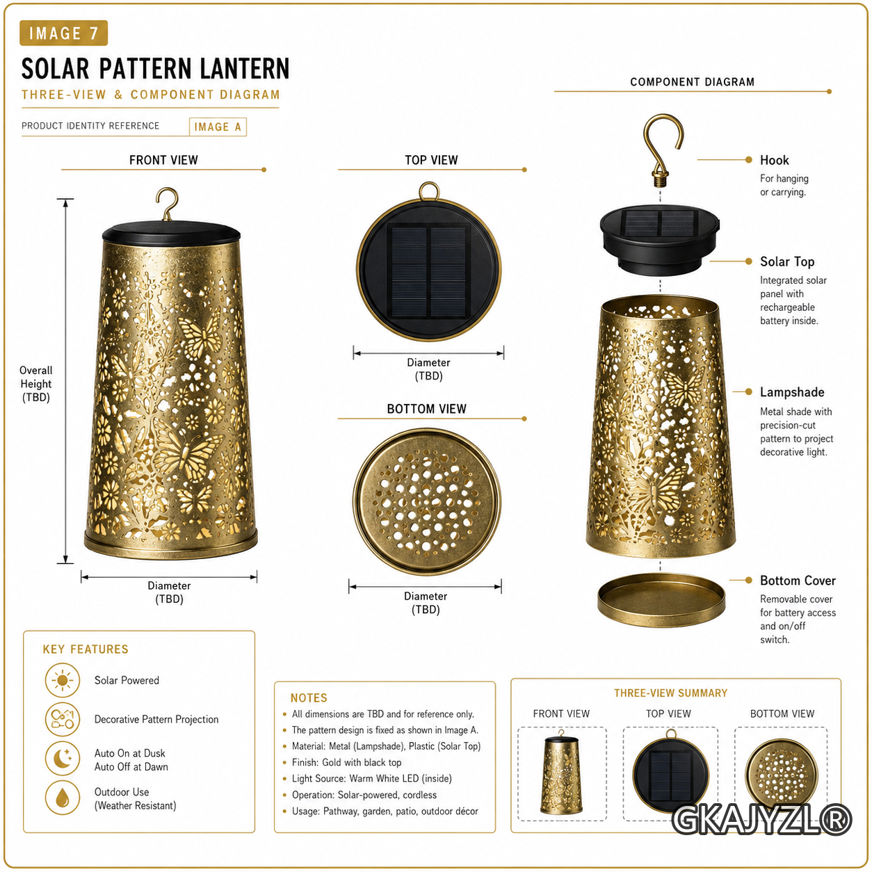 GKAJYZL128(Hummingbird-patterned style) Solar Bronze Hummingbird Pattern Lantern — view 3