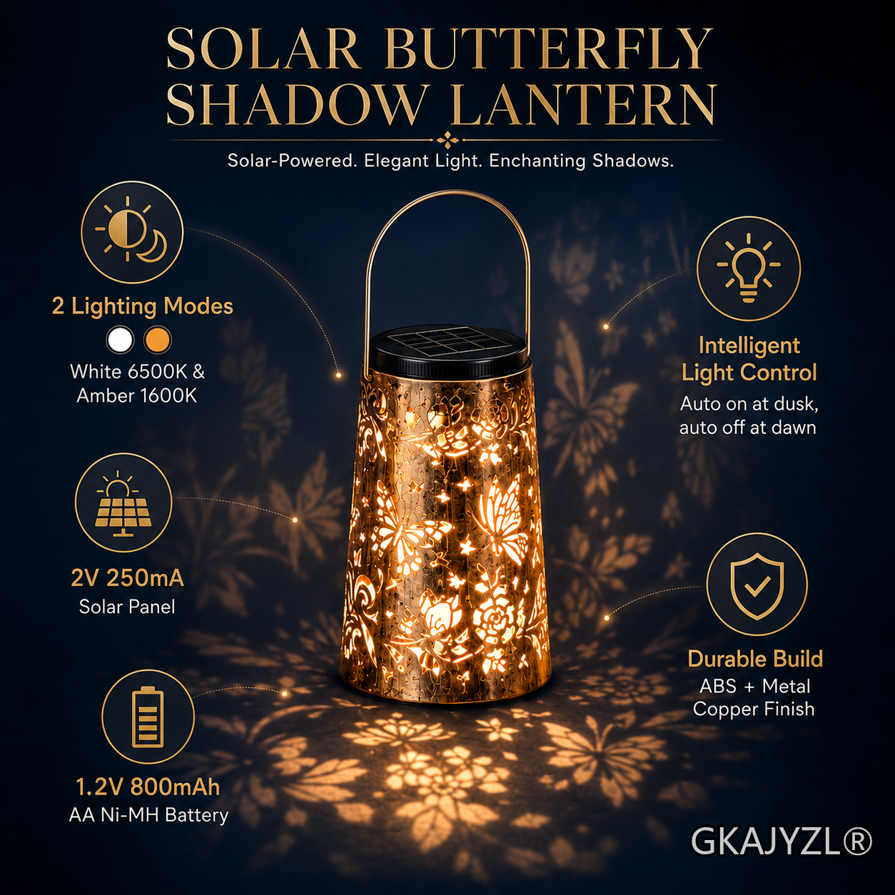 GKAJYZL128 (Butterfly-patterned style) Solar Butterfly Pattern Lantern — view 3