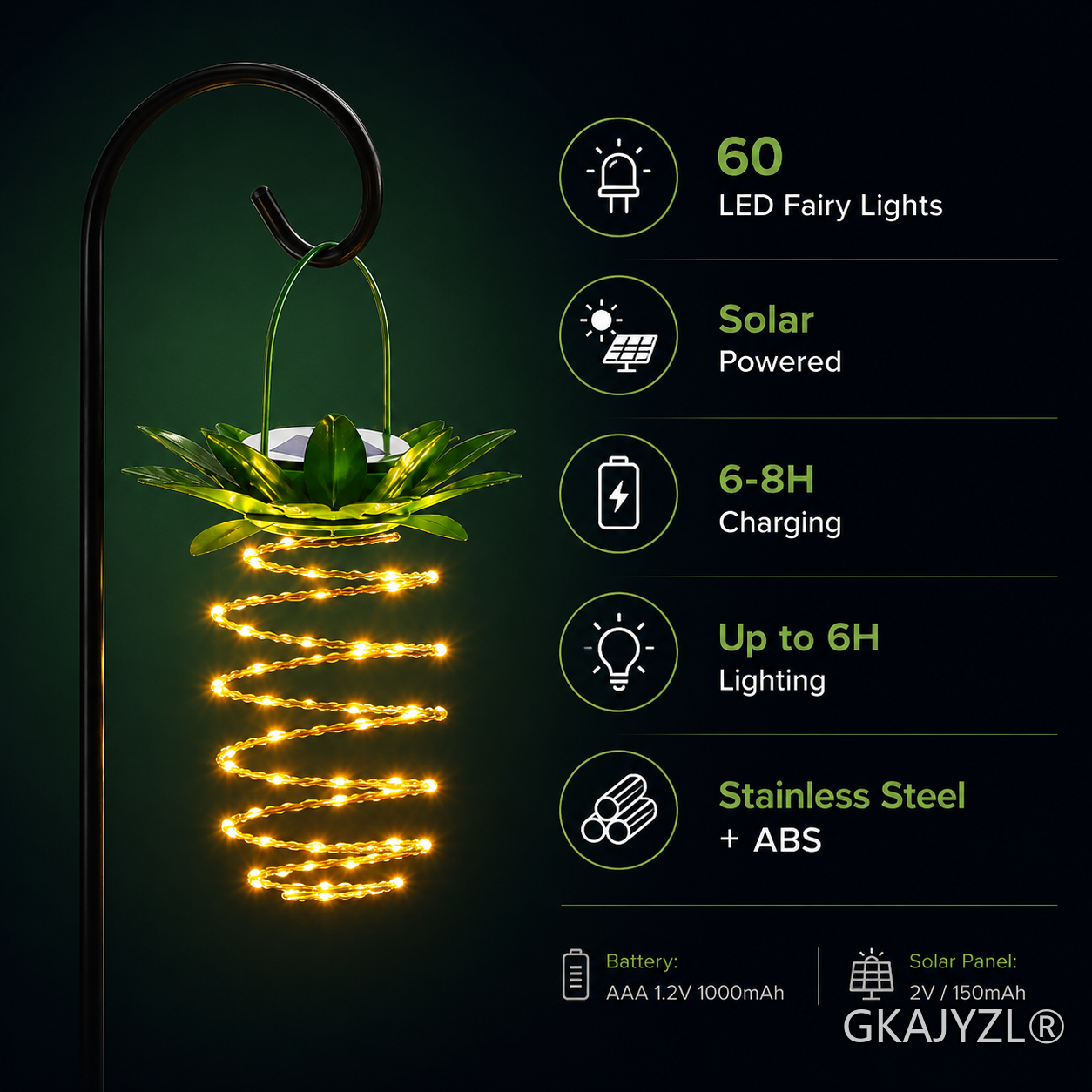 GKAJYZL003 Solar Pineapple Lantern — view 3