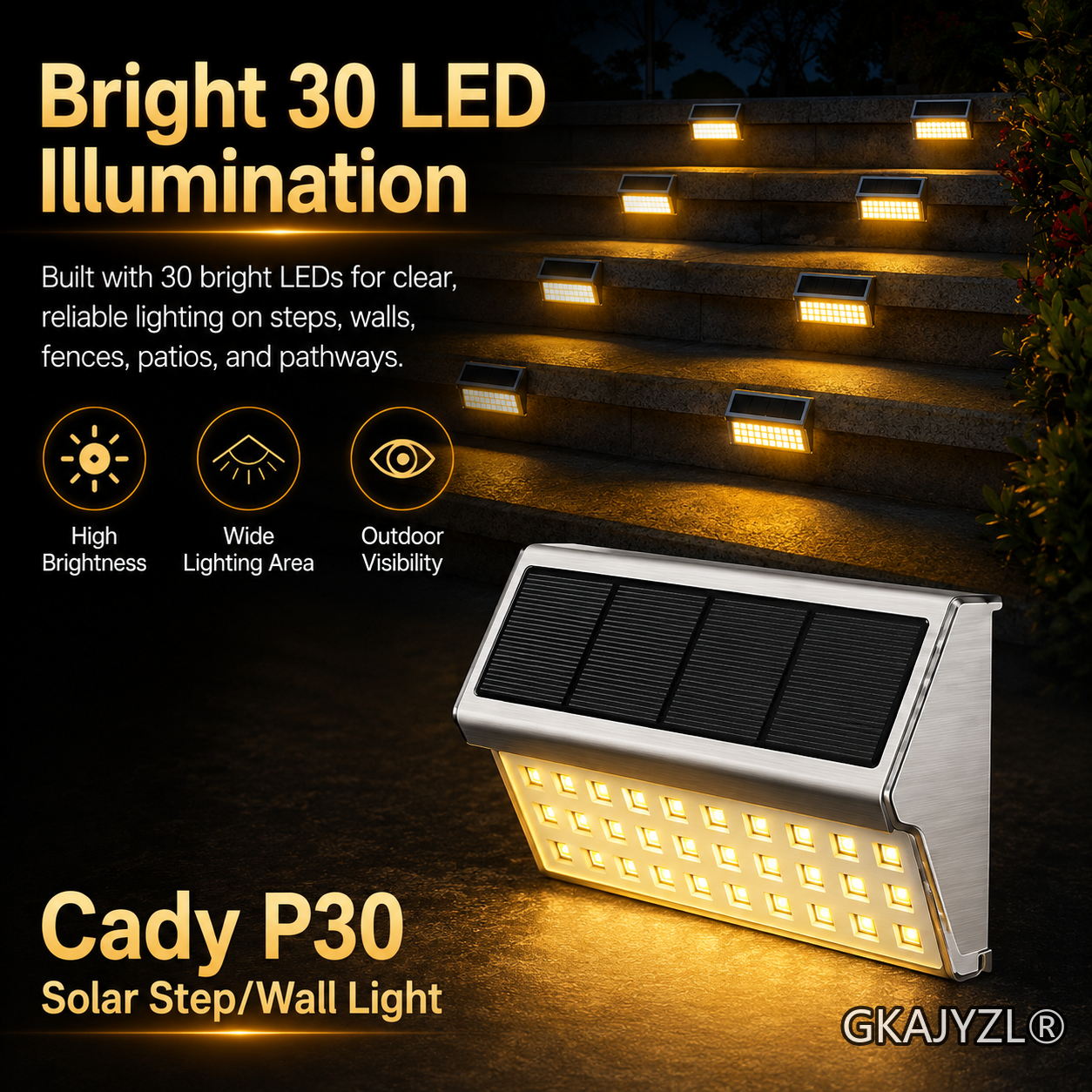GKAJYZL-SL3-30led Solar P30 Step Wall Light