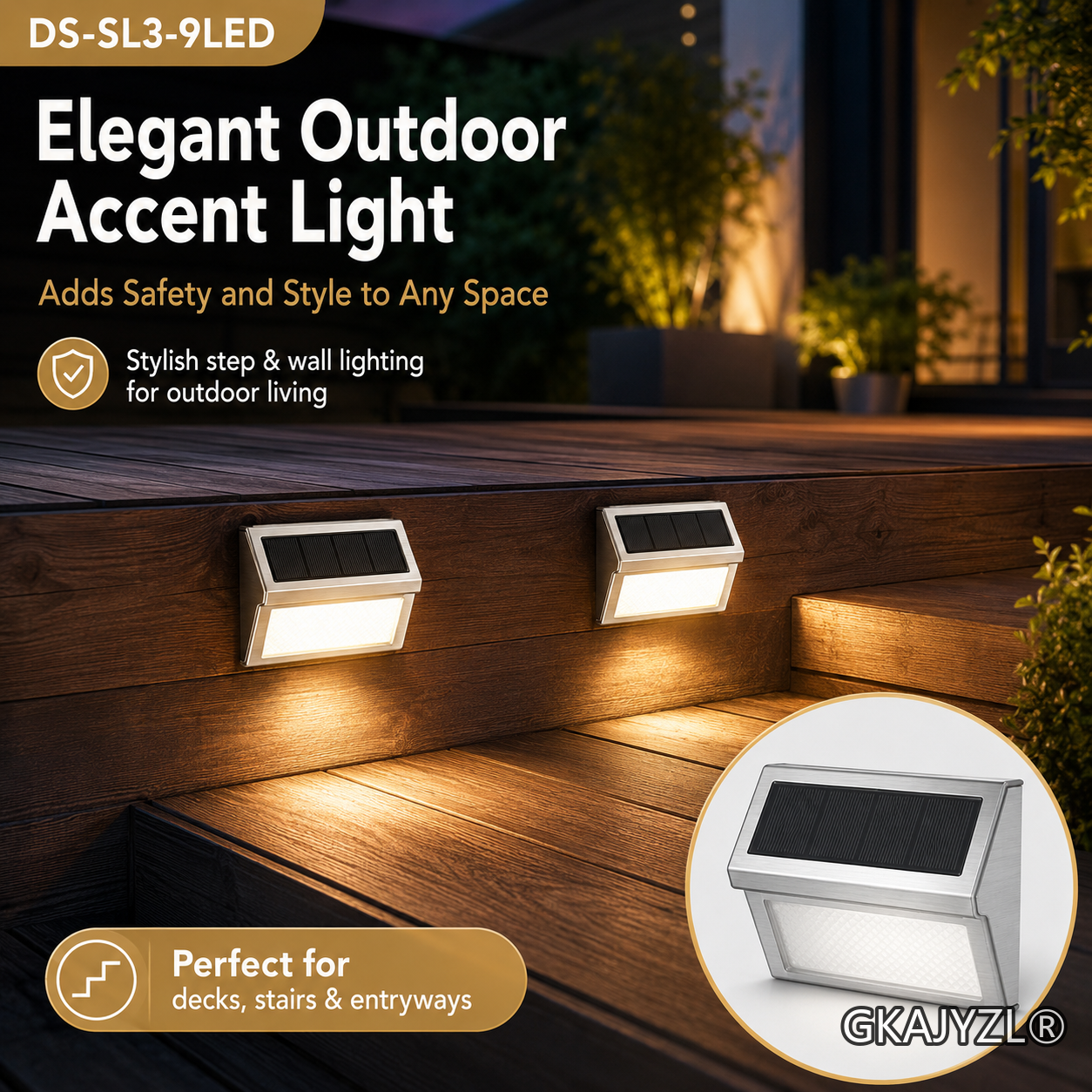 GKAJYZL-SL(S)-9LED Solar P9 Step Wall Light