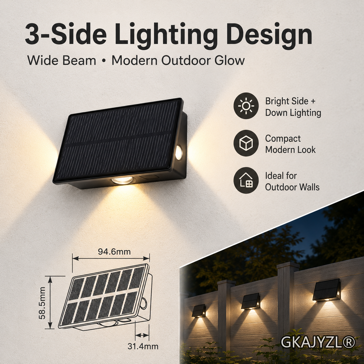 GKAJYZL-B03 Solar Triple-Sided Wall Step Light — view 3