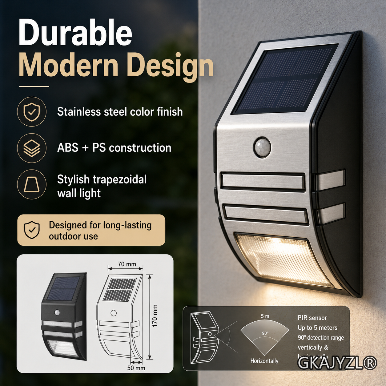 GKAJYZL-SL2 (Motion sensor) Solar Motion Sensor Wall Light, Outdoor Security Wall Lamp — view 3