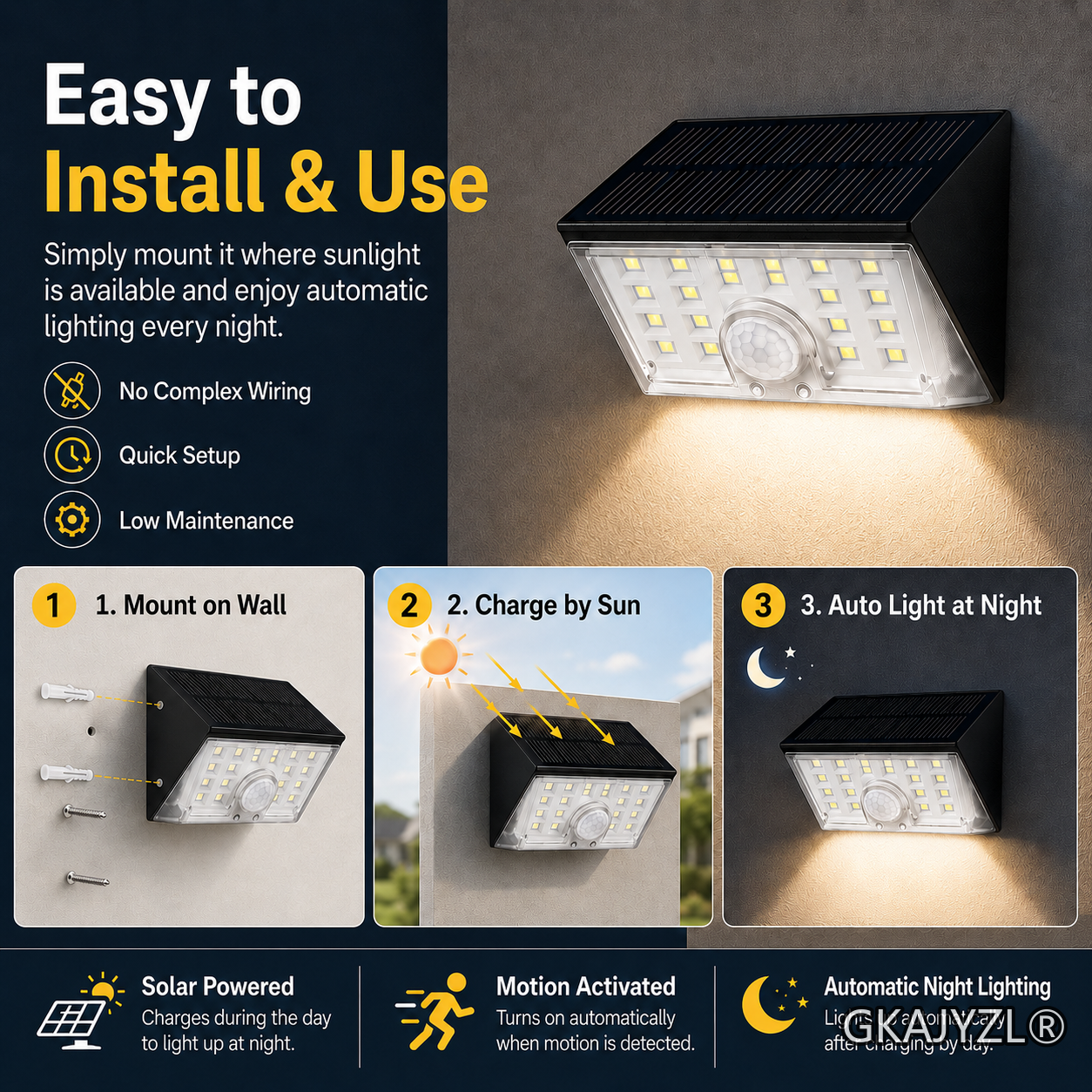 GKAJYZL-037 (Motion sensor) Solar Motion Sensor Wall Light, Outdoor Security Wall Lamp — view 2