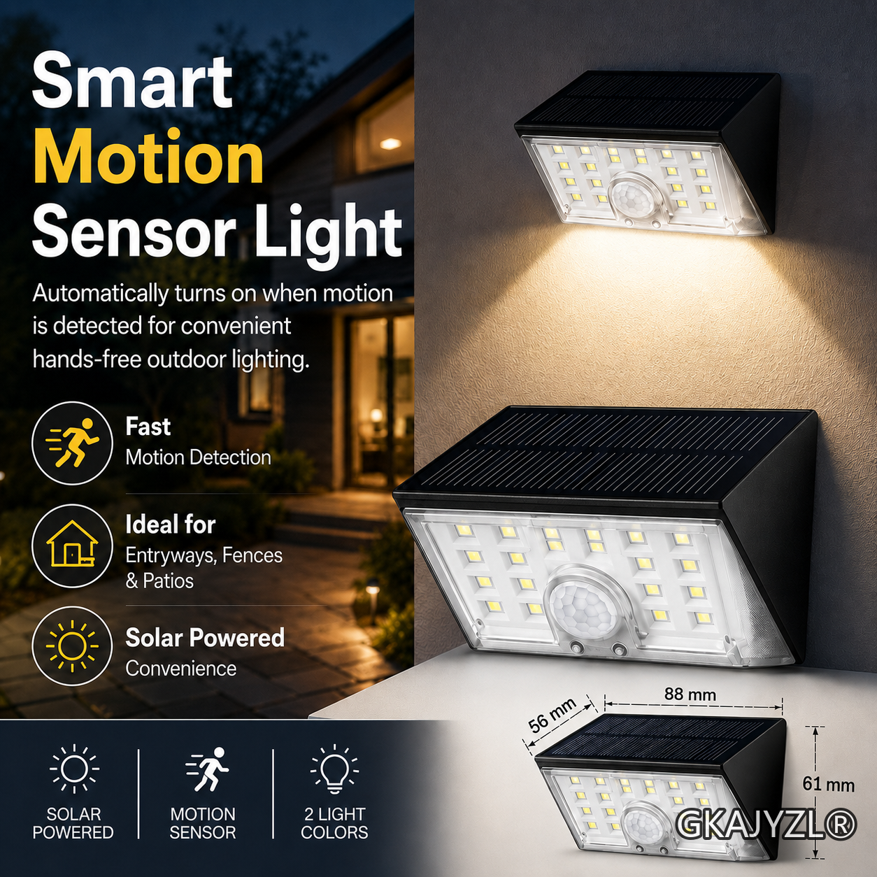 GKAJYZL-037 (Motion sensor) Solar Motion Sensor Wall Light, Outdoor Security Wall Lamp — view 3