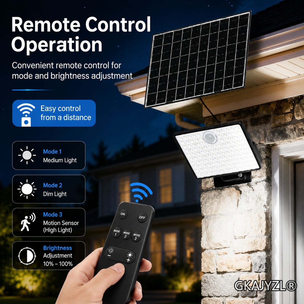 GKAJYZL078 Split Solar Flood Light, Motion Sensor Outdoor Wall Light with Remote Control — view 3