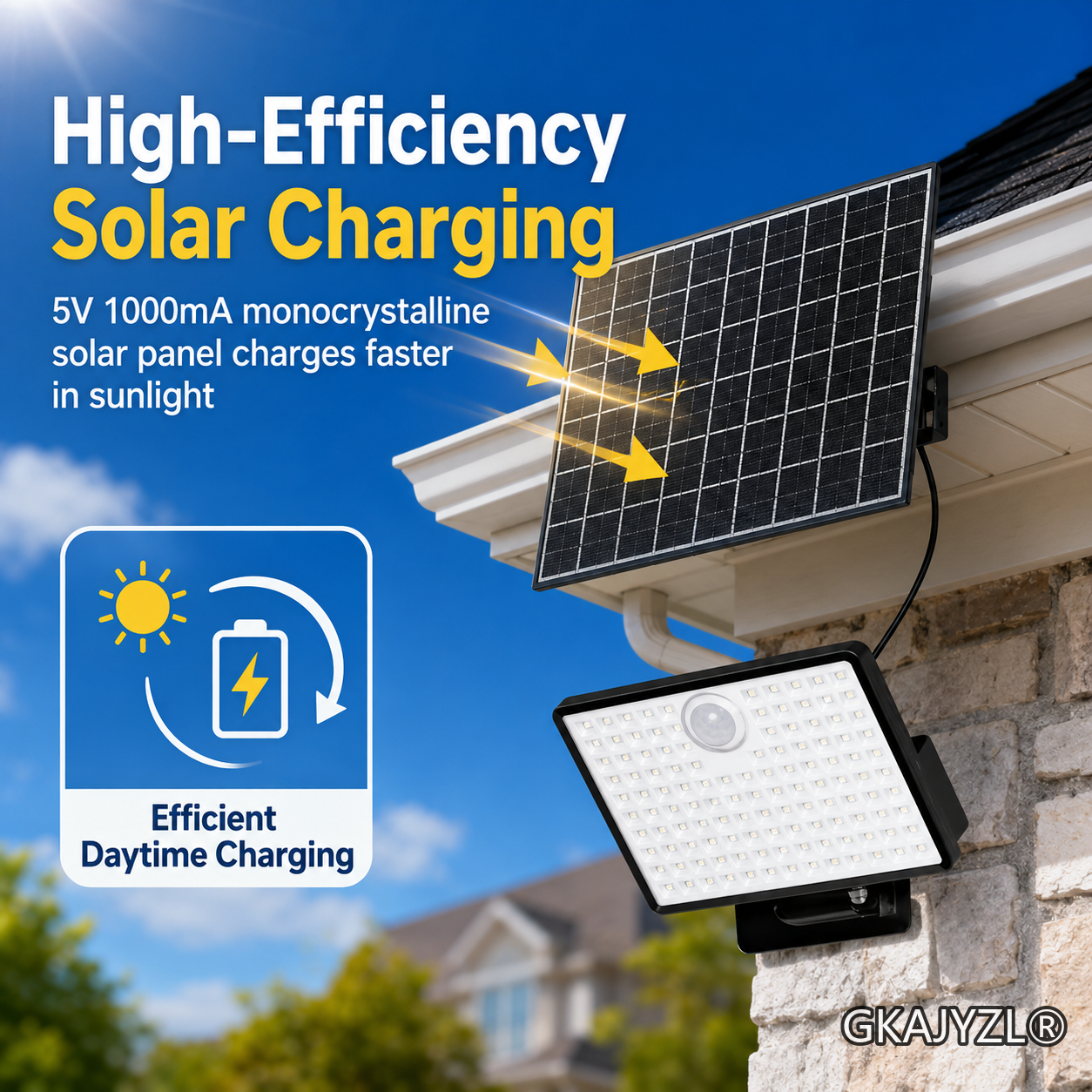 GKAJYZL078 Split Solar Flood Light, Motion Sensor Outdoor Wall Light with Remote Control — view 2