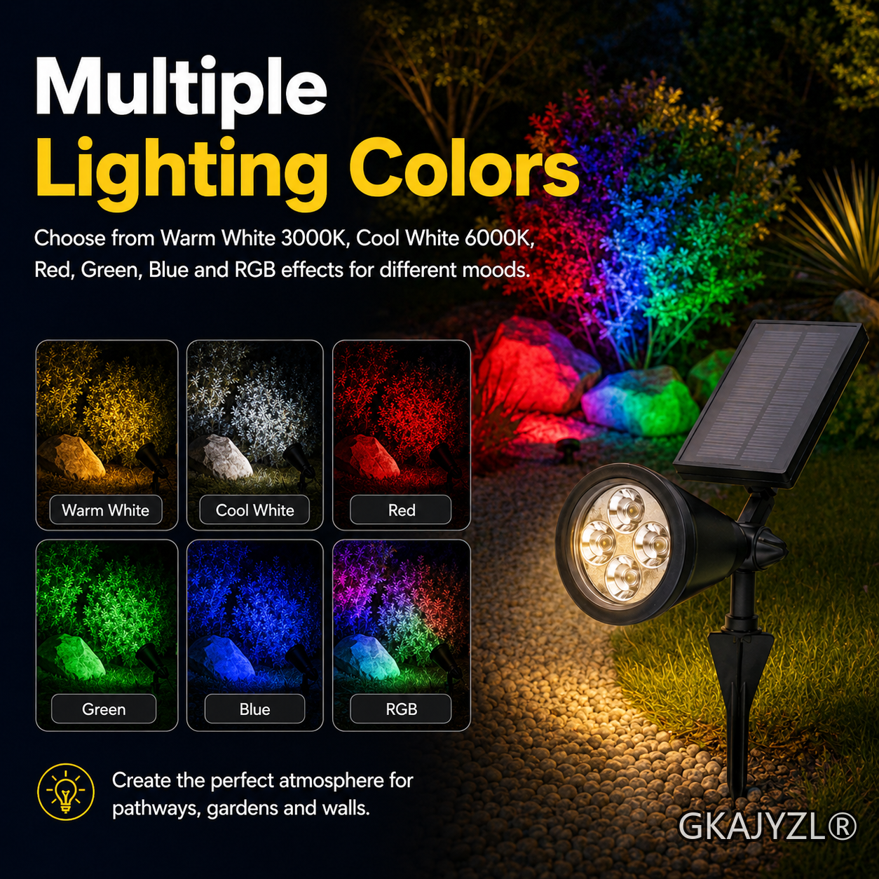 GKAJYZL-B-SPL Solar RGB Spot Light, Outdoor Garden Spotlight with Multi-Color Modes — view 2