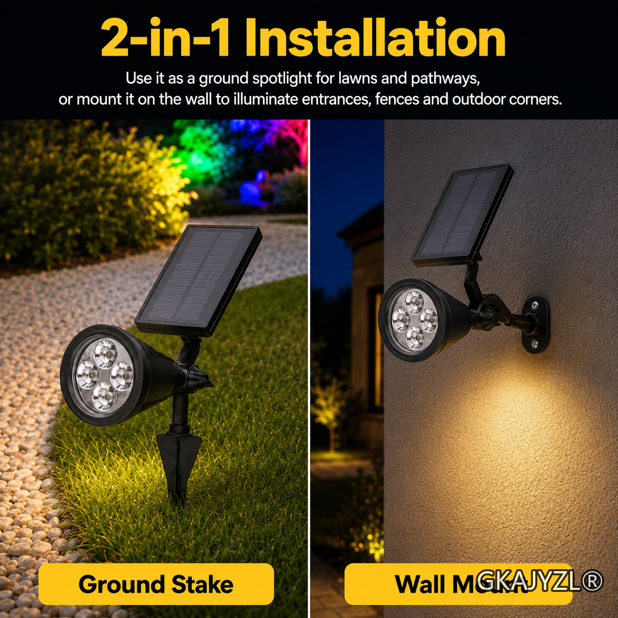 GKAJYZL-B-SPL Solar RGB Spot Light, Outdoor Garden Spotlight with Multi-Color Modes — view 3
