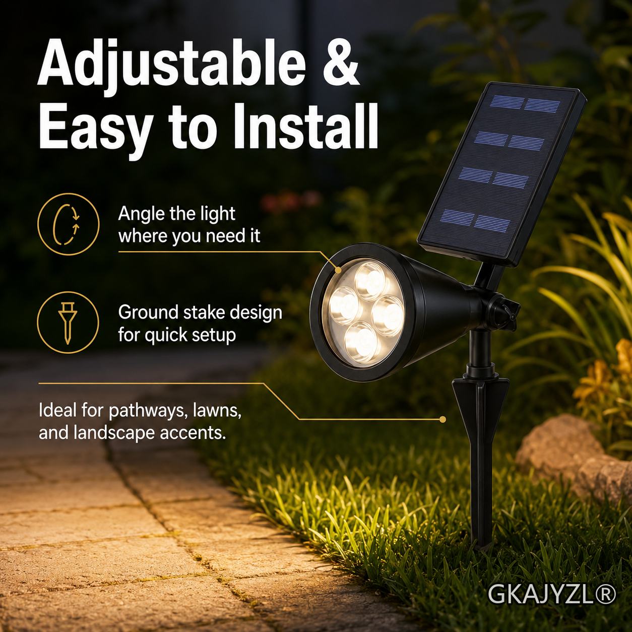 GKAJYZL-A-SPL Solar Landscape Spot Light, Outdoor Garden Spotlight with Adjustable Head — view 2