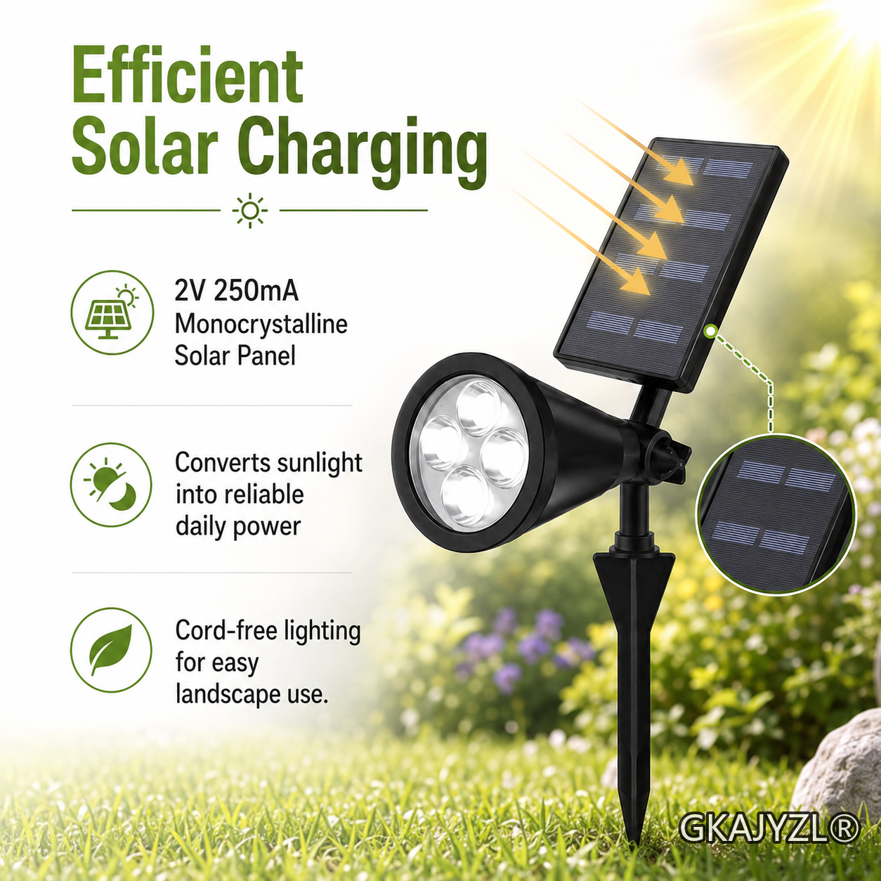 GKAJYZL-A-SPL Solar Landscape Spot Light, Outdoor Garden Spotlight with Adjustable Head — view 3