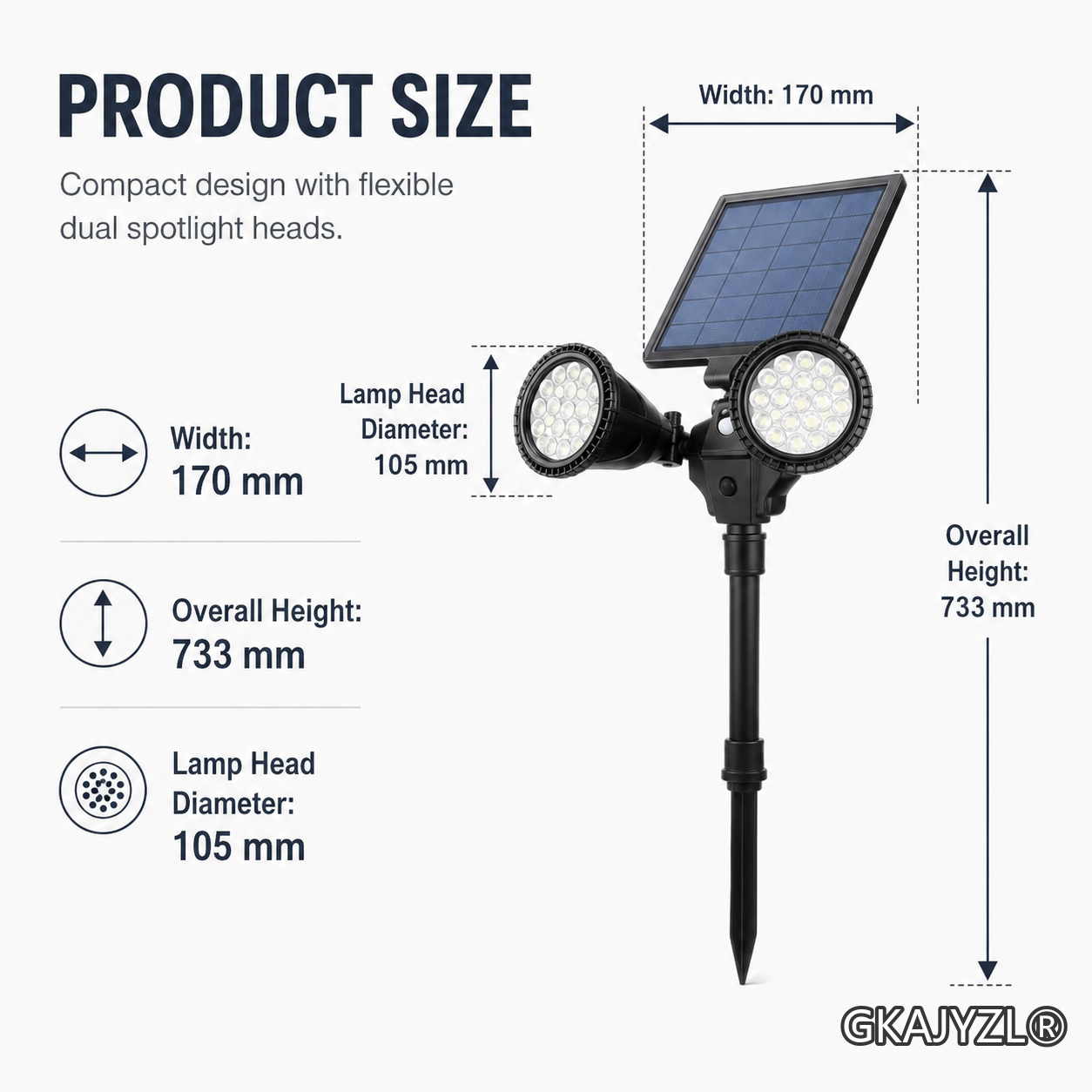 GKAJYZL016 Solar Motion Sensor Spot Light, Dual Head Outdoor Landscape Light — view 3