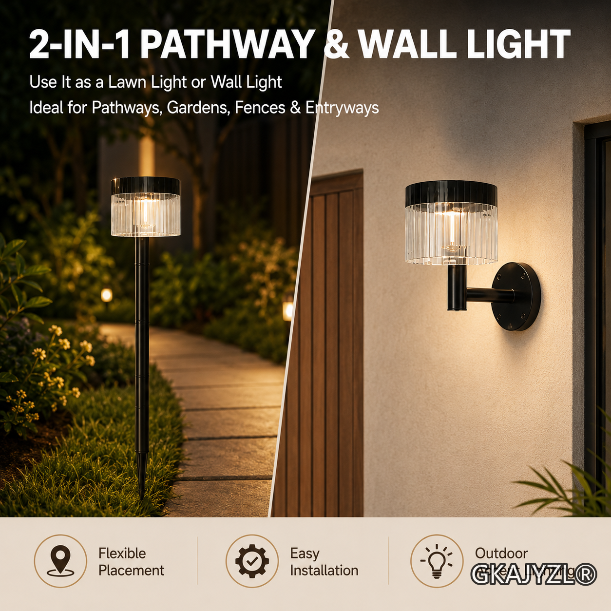 GKAJYZL189 (Radar) Solar Pathway & Wall Light, Radar Sensor Outdoor Garden Light — view 3