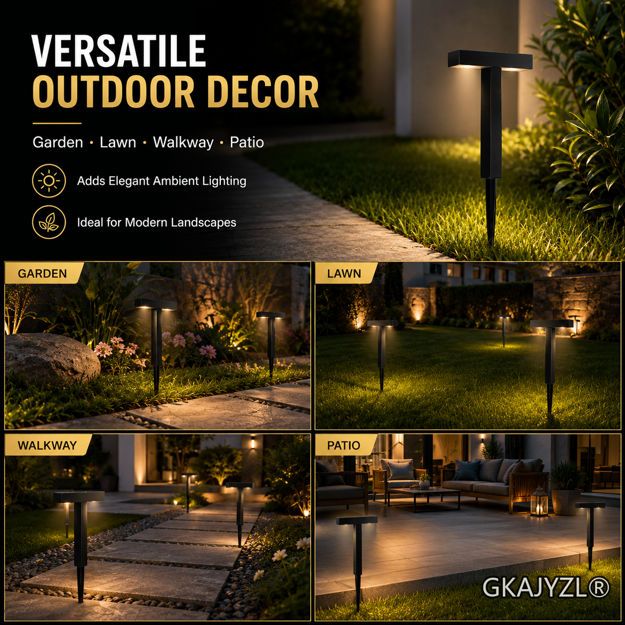 GKAJYZL-G02-P Solar Pathway Lights, Modern Outdoor Lawn Lights with Downward Glow — view 2