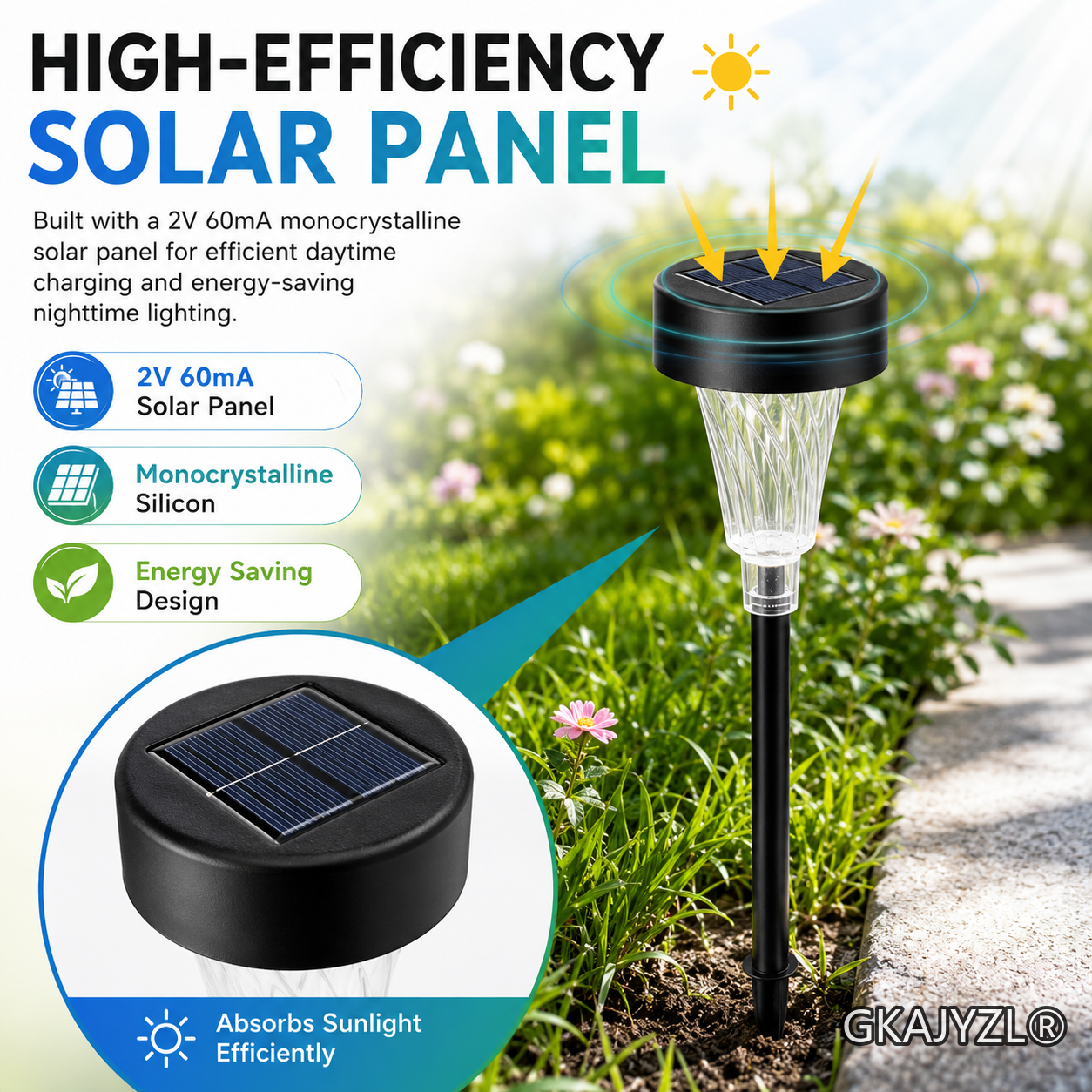 GKAJYZL001 (Vertical strip style) Solar Pathway Lights, Outdoor Garden Lights with Vertical Stripe Shade — view 2