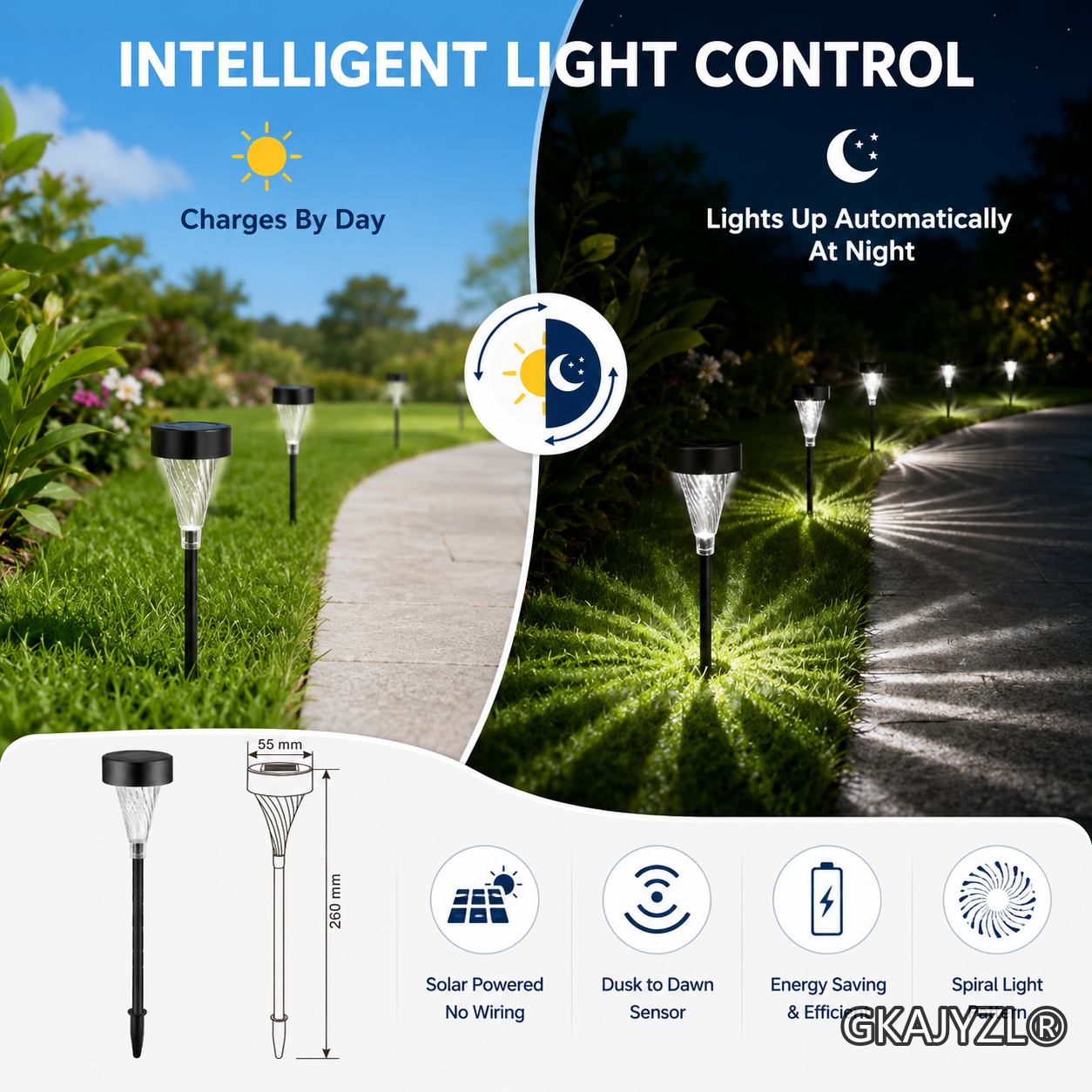 GKAJYZL001 (Spiral pattern style) Solar Pathway Lights, Outdoor Garden Lights with Spiral Shadow Effect — view 3