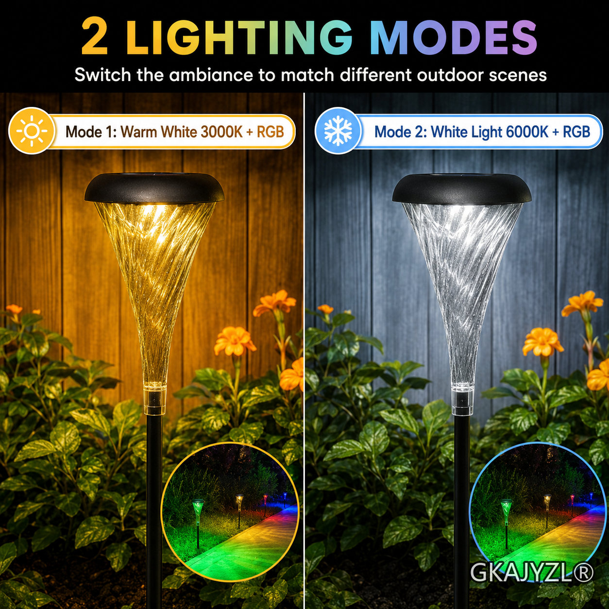 GKAJYZL003 Solar Pathway Lights, Outdoor Garden Lights with Warm and RGB Glow — view 2