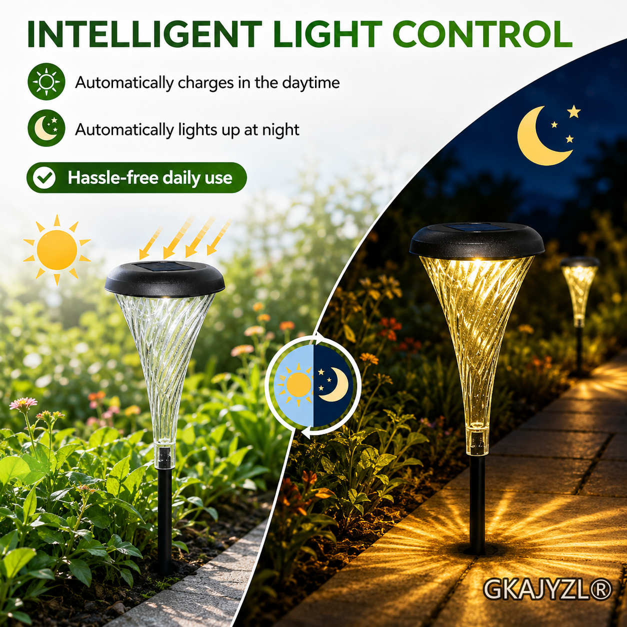 GKAJYZL003 Solar Pathway Lights, Outdoor Garden Lights with Warm and RGB Glow — view 3