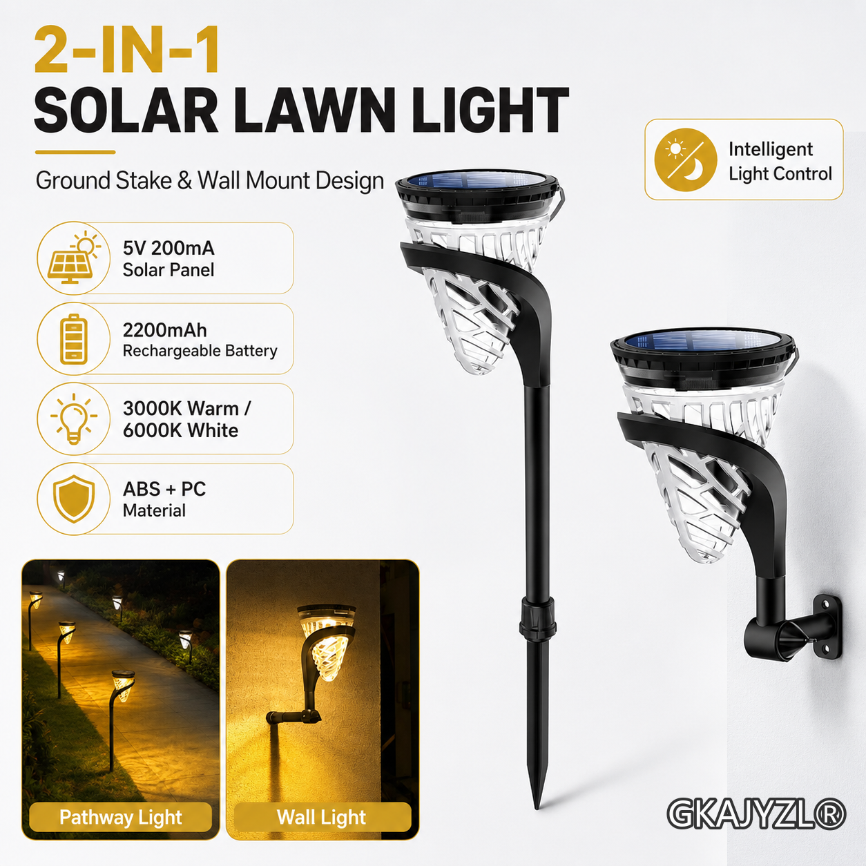 GKAJYZL007 Solar Pathway Lights, Outdoor Garden Lights with Shadow Pattern Glow — view 3