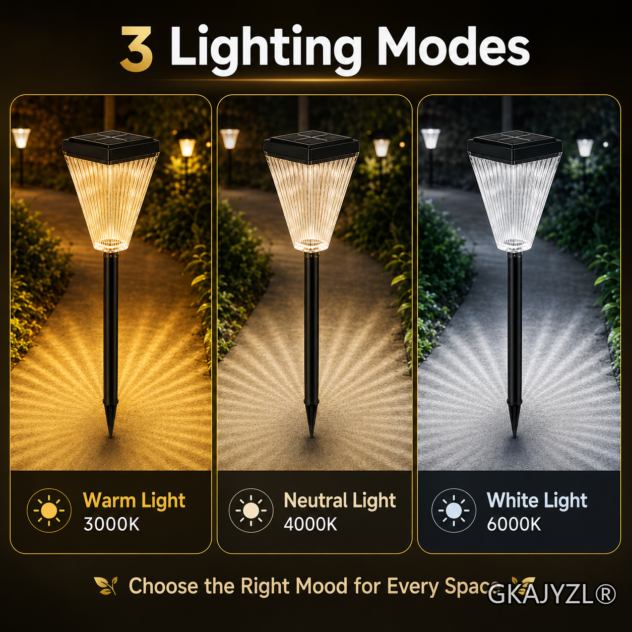GKAJYZL023 Solar Pathway Lights, Outdoor Garden Lights with 3 Color Modes — view 2