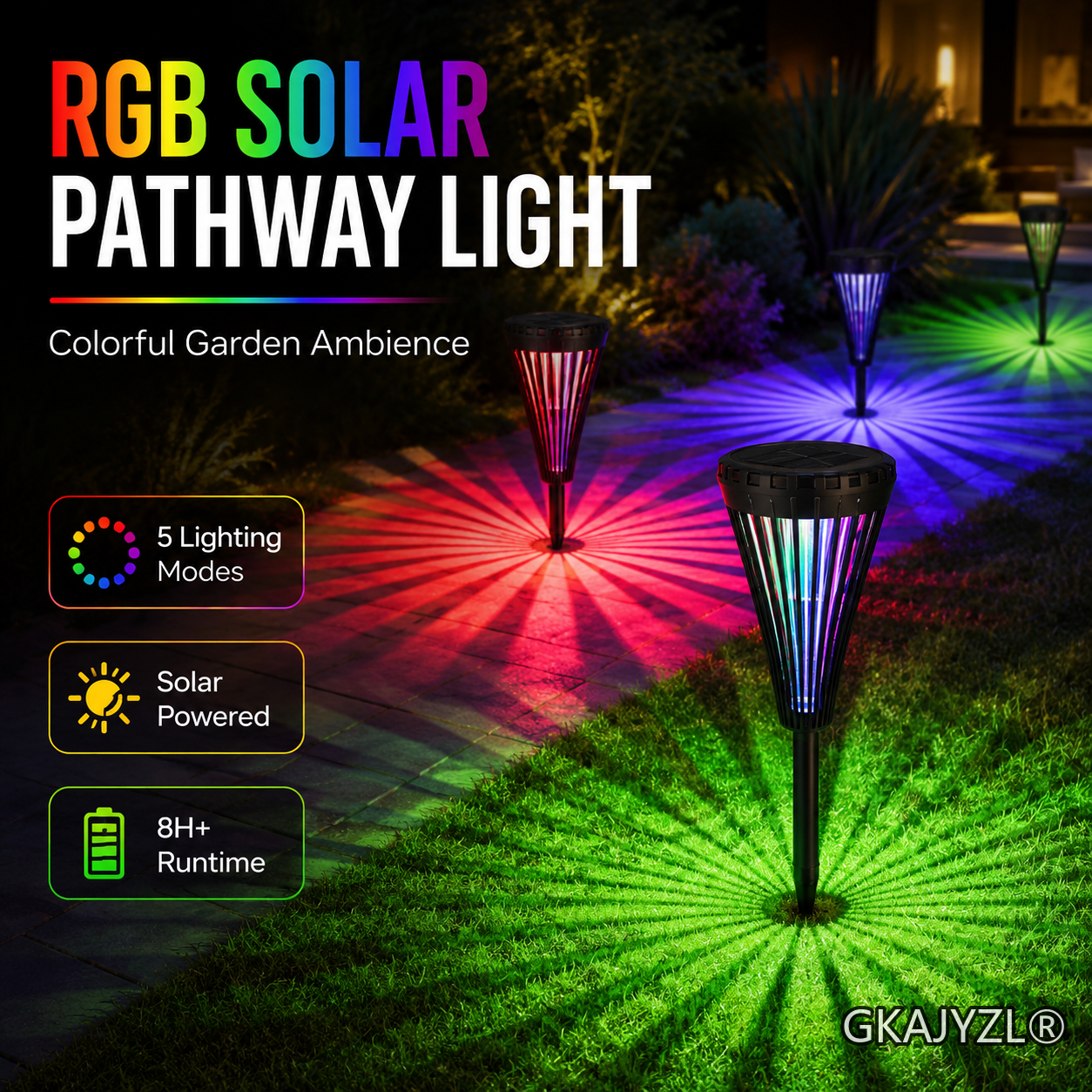 GKAJYZL029-RGB Solar RGB Pathway Lights, Outdoor Garden Lights with Color Changing Effect — view 3