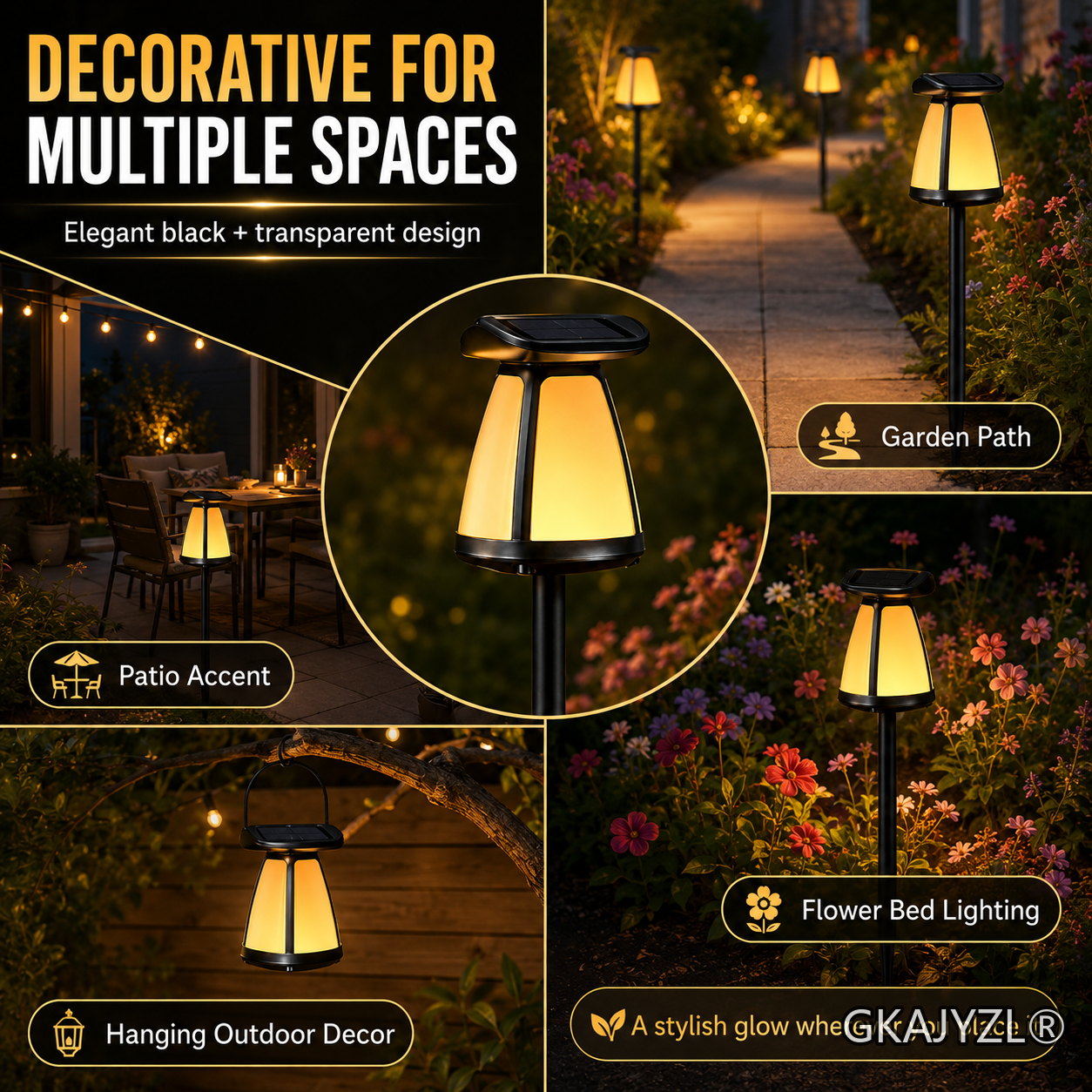 GKAJYZL168-Intelligent Solar Flame Pathway Lights, Outdoor Garden Lights with Warm Glow — view 2