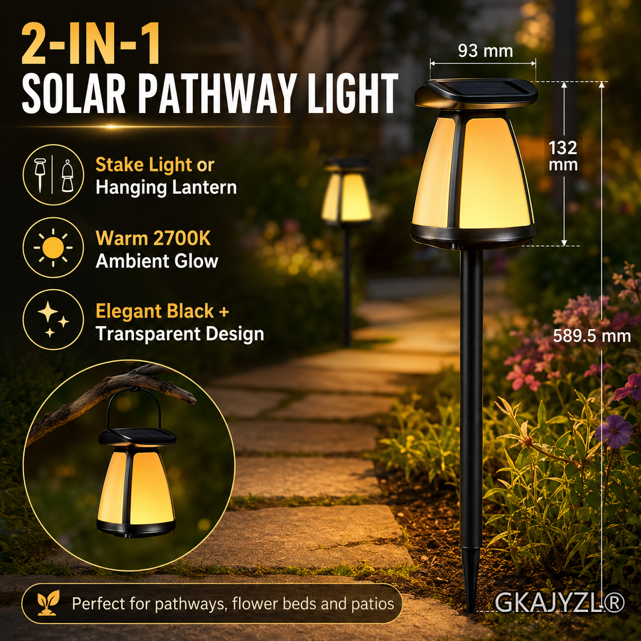 GKAJYZL168-Intelligent Solar Flame Pathway Lights, Outdoor Garden Lights with Warm Glow — view 3