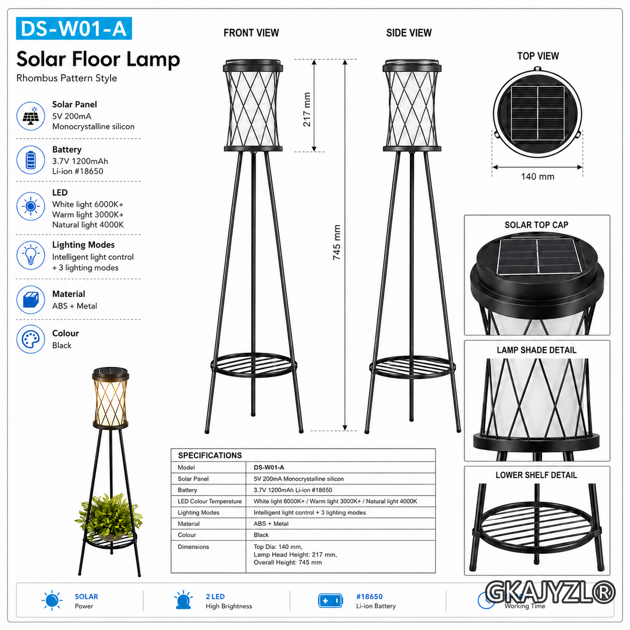 GKAJYZL-W01-A Solar Rhombus Pattern Floor Lamp — view 2