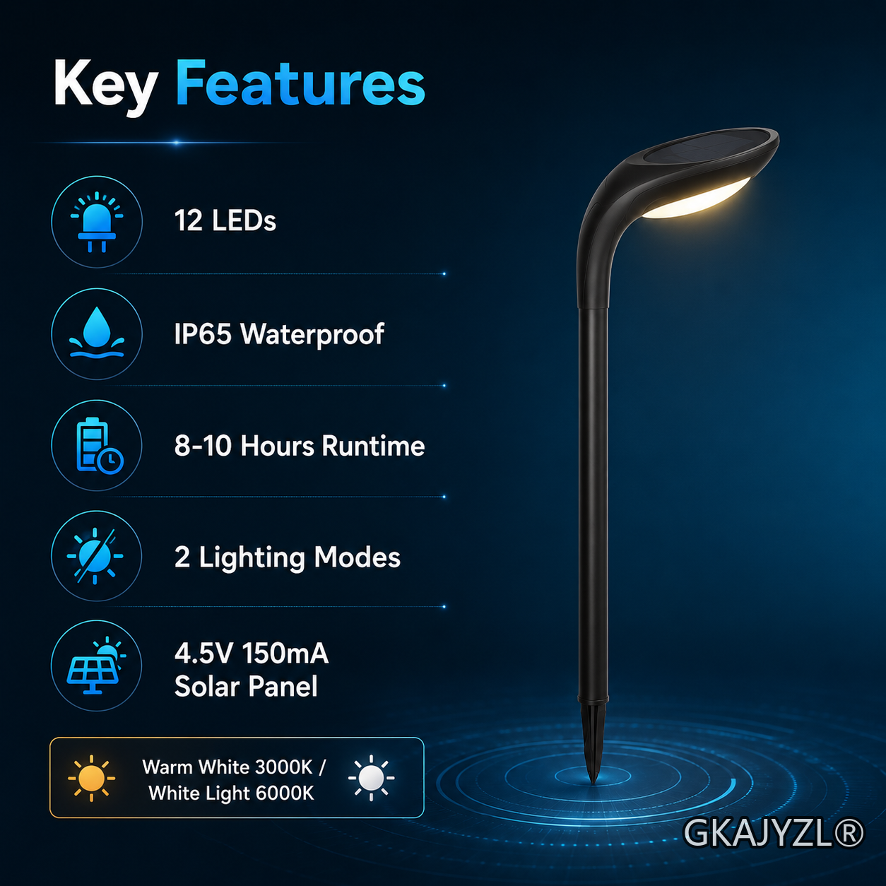 GKAJYZL1218 Solar Pathway Lights, Modern Outdoor Garden Lights with Downward Glow — view 3