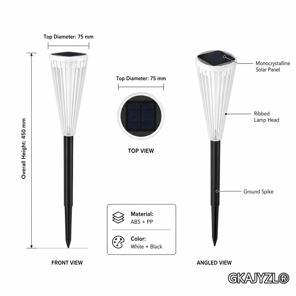 GKAJYZL129-WH Solar Pathway Lights, Outdoor Garden Lights with Warm and White Modes — view 3