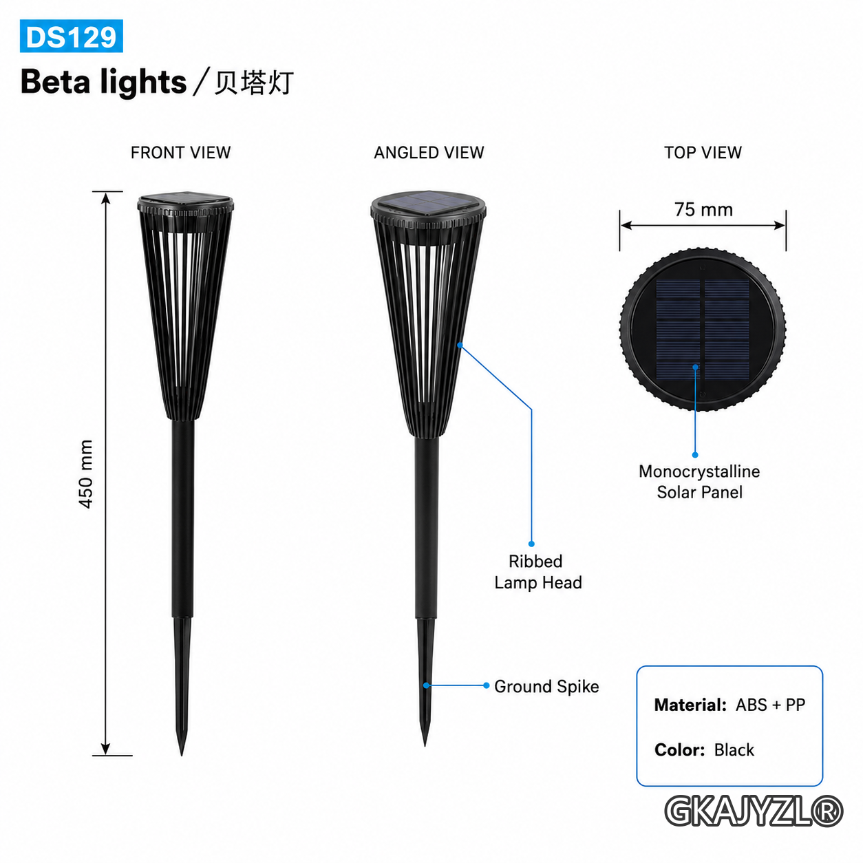 GKAJYZL129-B Solar Pathway Lights, Outdoor Garden Lights with Warm and White Modes — view 3
