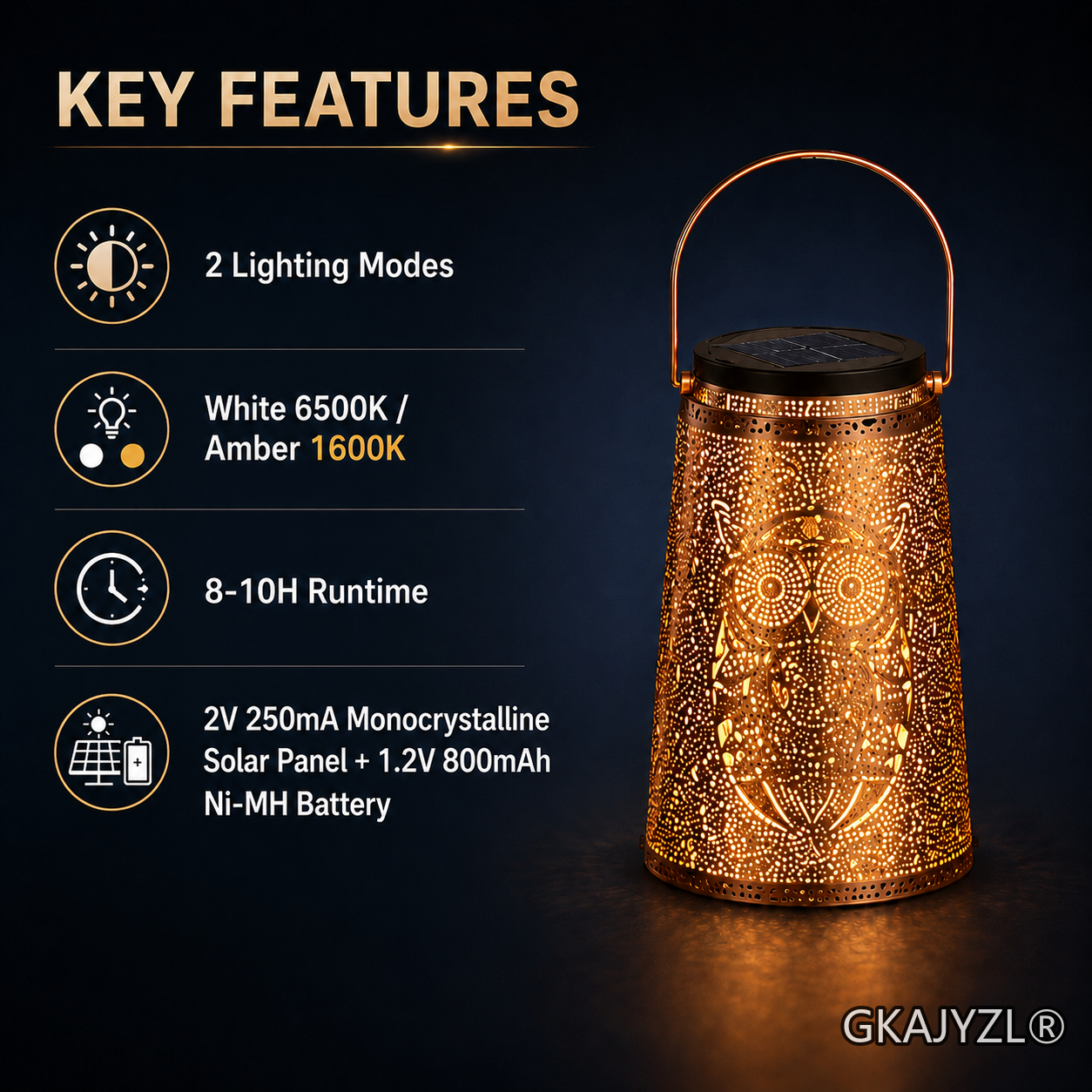 GKAJYZL128(Owl-patterned style) Solar Owl Pattern Lantern — view 3