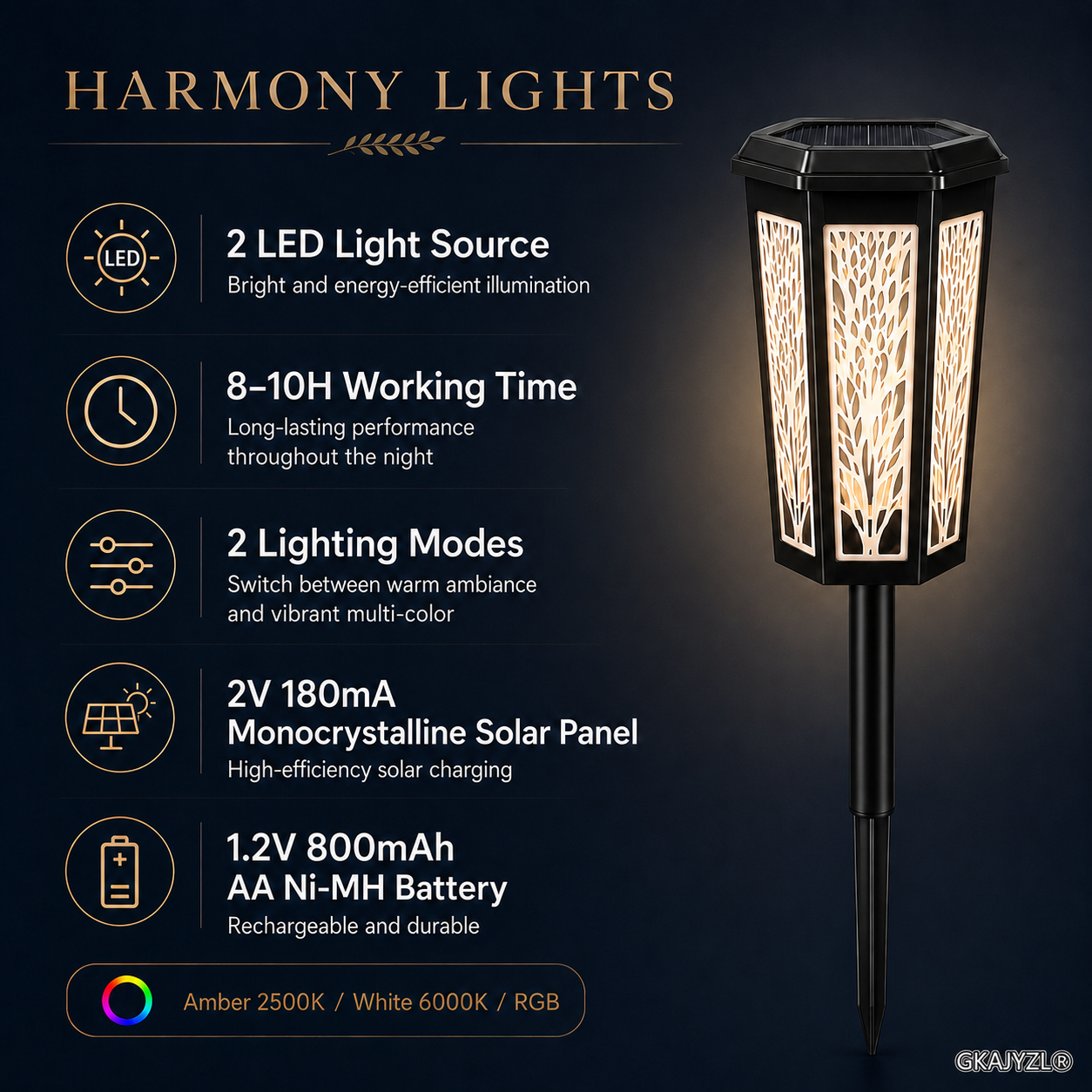 GKAJYZL019 (Wheat-patterned style) Solar Pathway Lights, Outdoor Garden Lights with Wheat Pattern Glow — view 3
