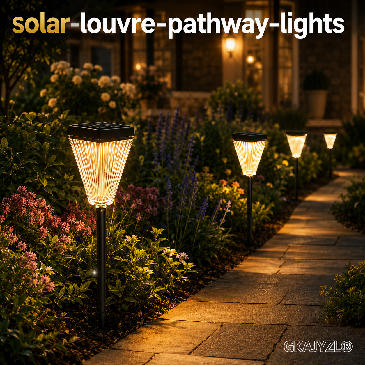 GKAJYZL023 Solar Pathway Lights, Outdoor Garden Lights with 3 Color Modes
