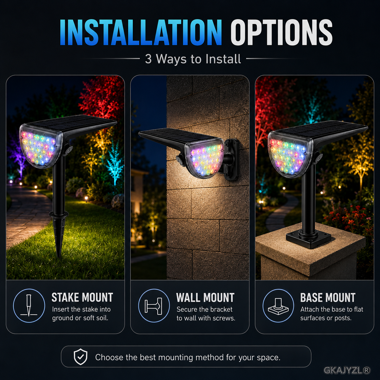 GKAJYZL-L08-7 Solar RGB Spot Light, Outdoor Landscape Spotlight with 7 Colors — view 3