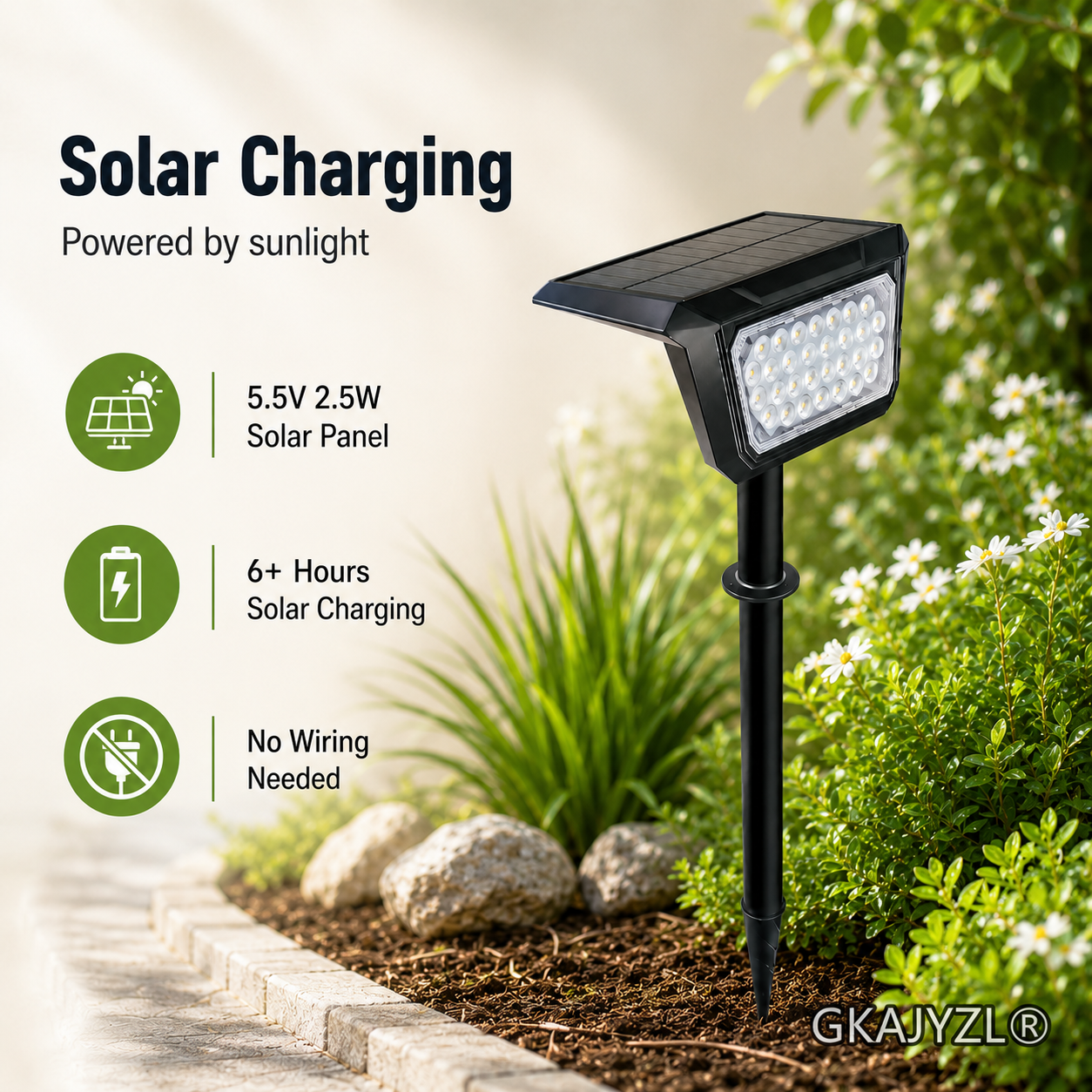 GKAJYZL-L09-49 Solar Landscape Spot Light, Outdoor Garden Spotlight with Wall & Ground Mount — view 3