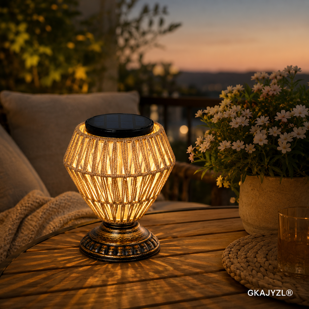 GKAJYZL-W02(Diamond style) Woven Solar Table Lamp